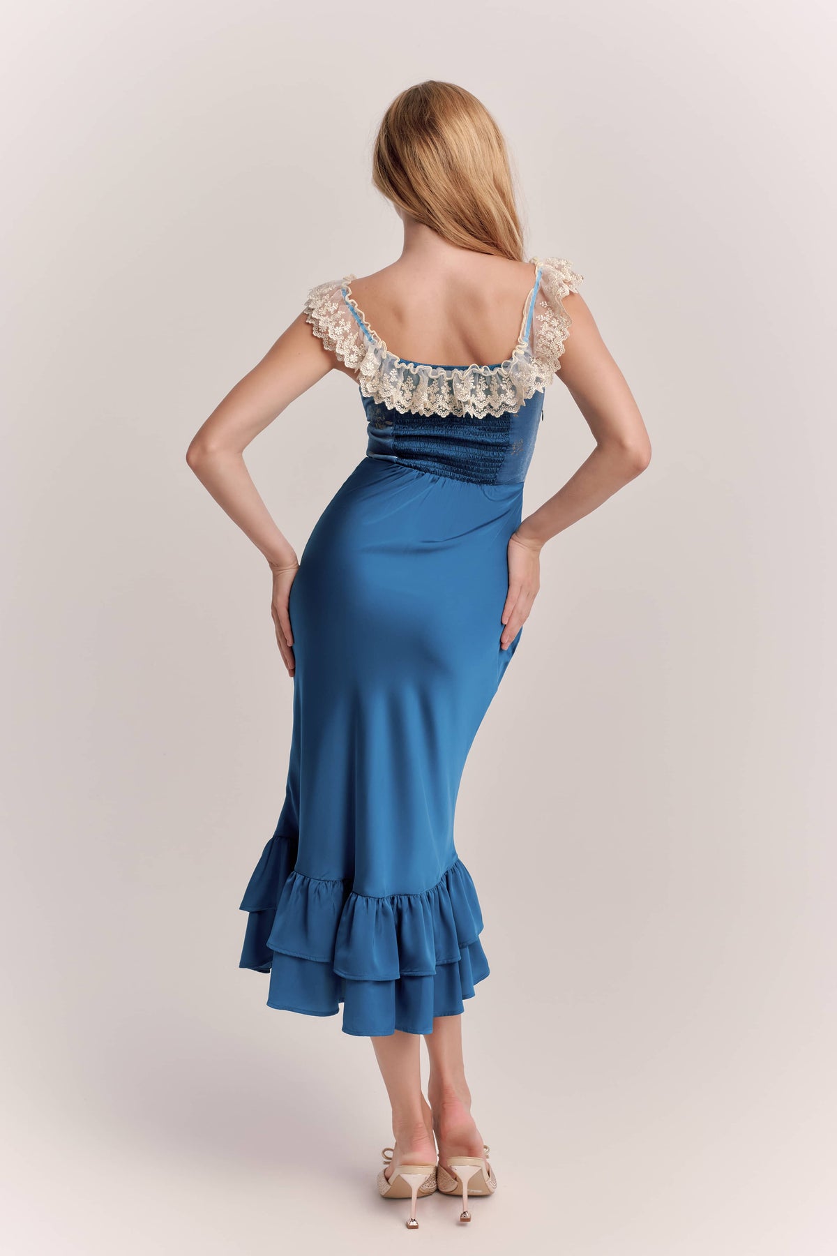 Sienna Blue Jacquard Satin Slip Midi Dress