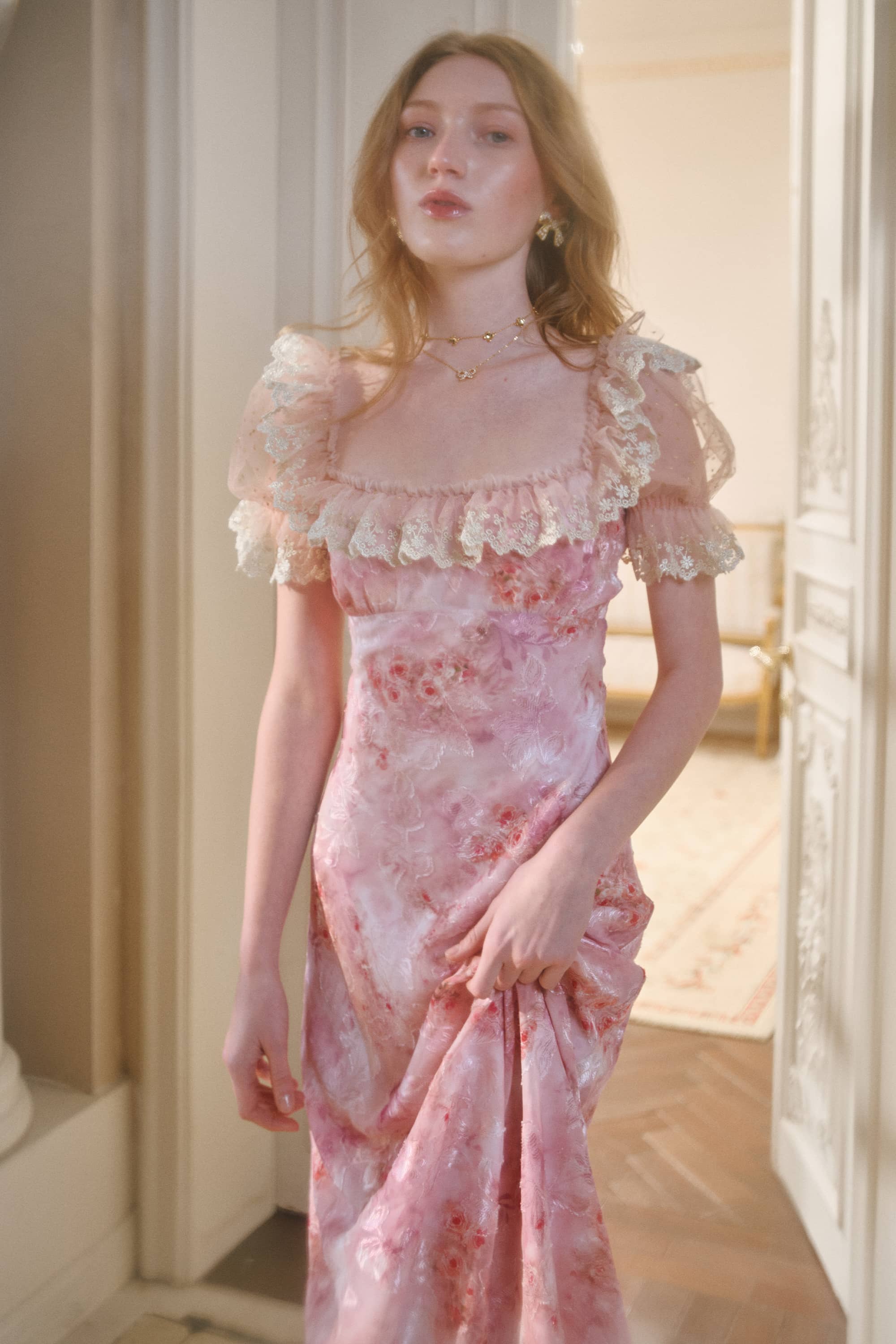 Kellie Applique Chiffon Maxi Dress in Blush Pink