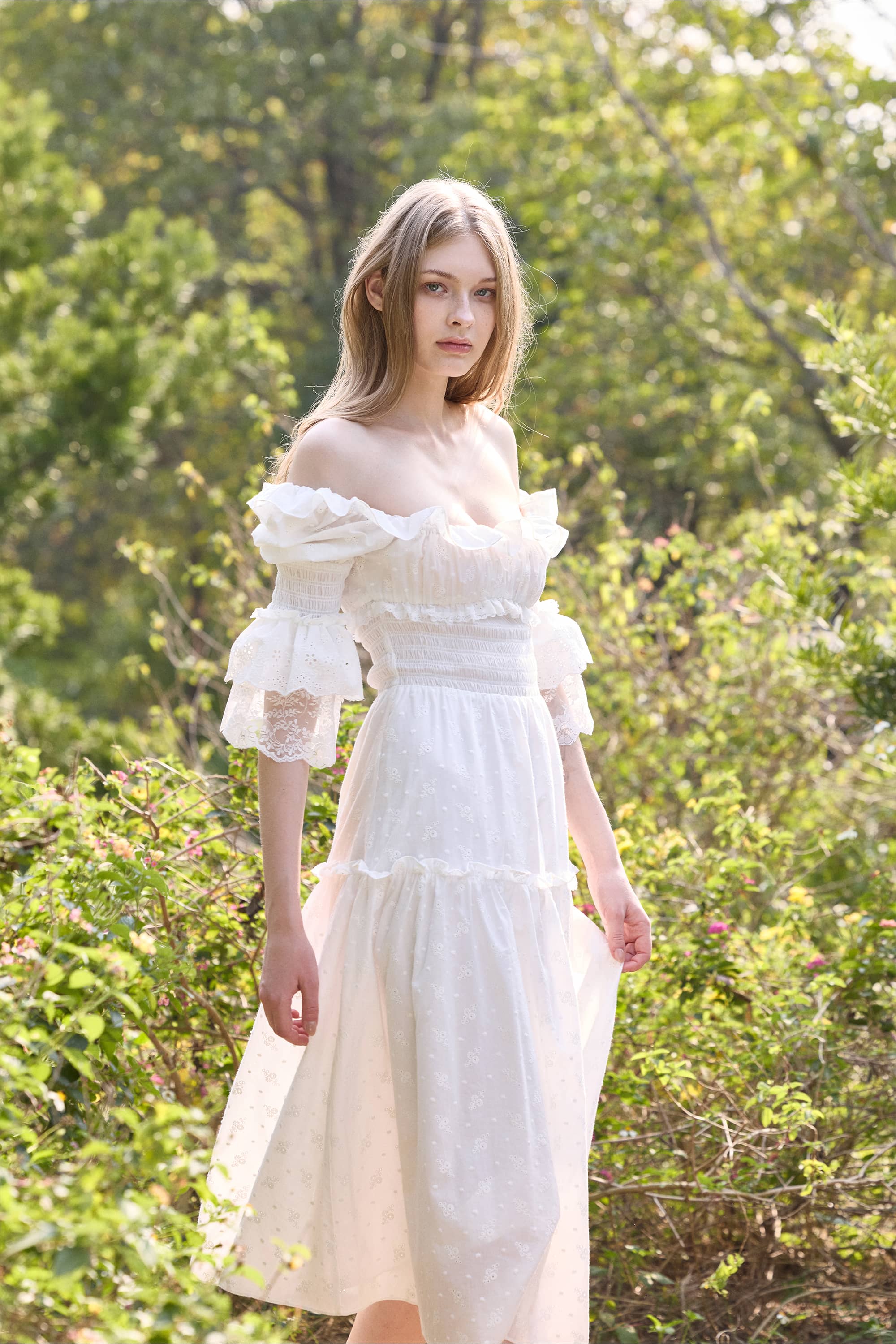 Claudia Embroidered Cotton Midi Dress in White