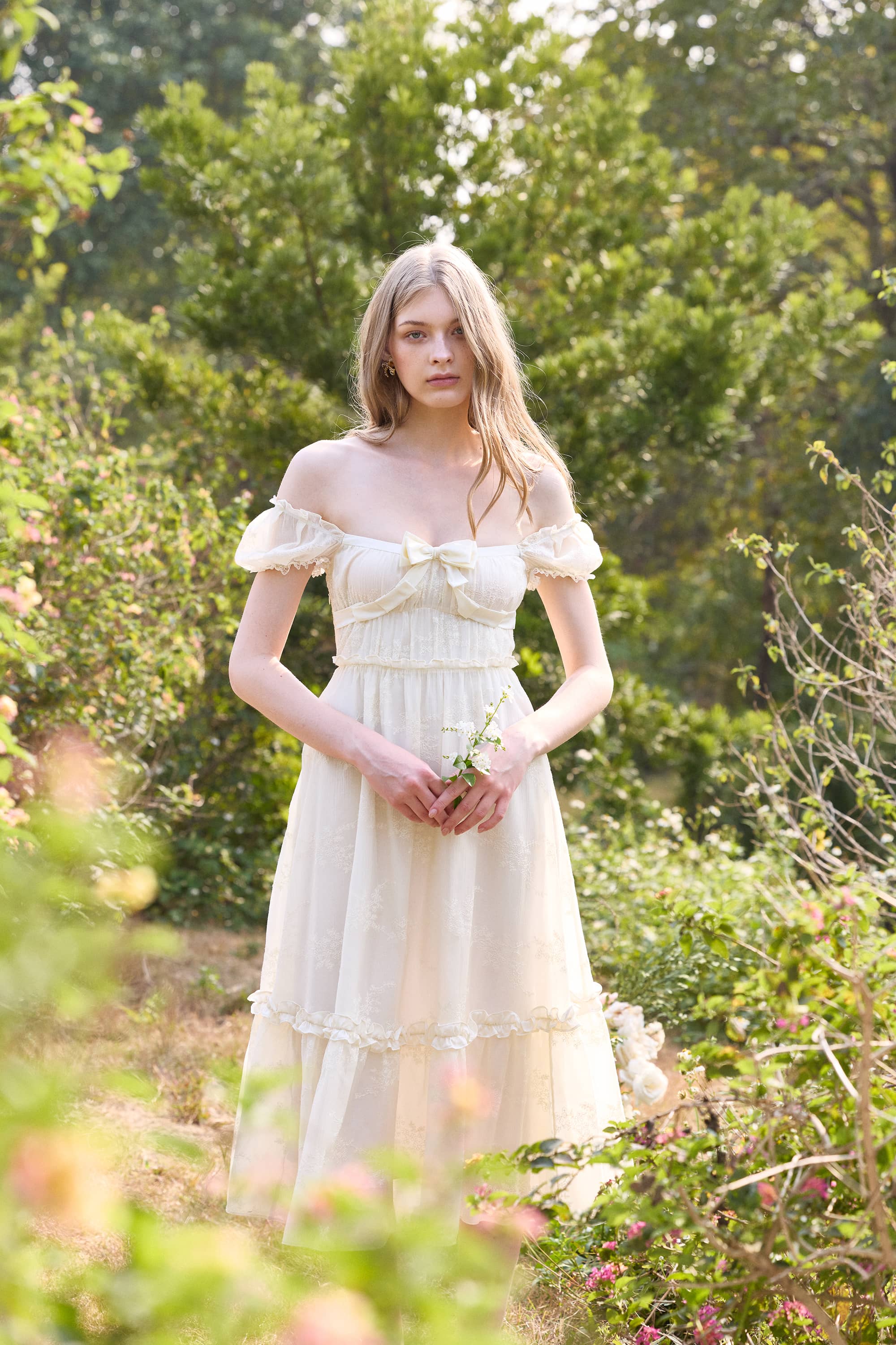 Charlotte Viscose Midi Dress in Ivory