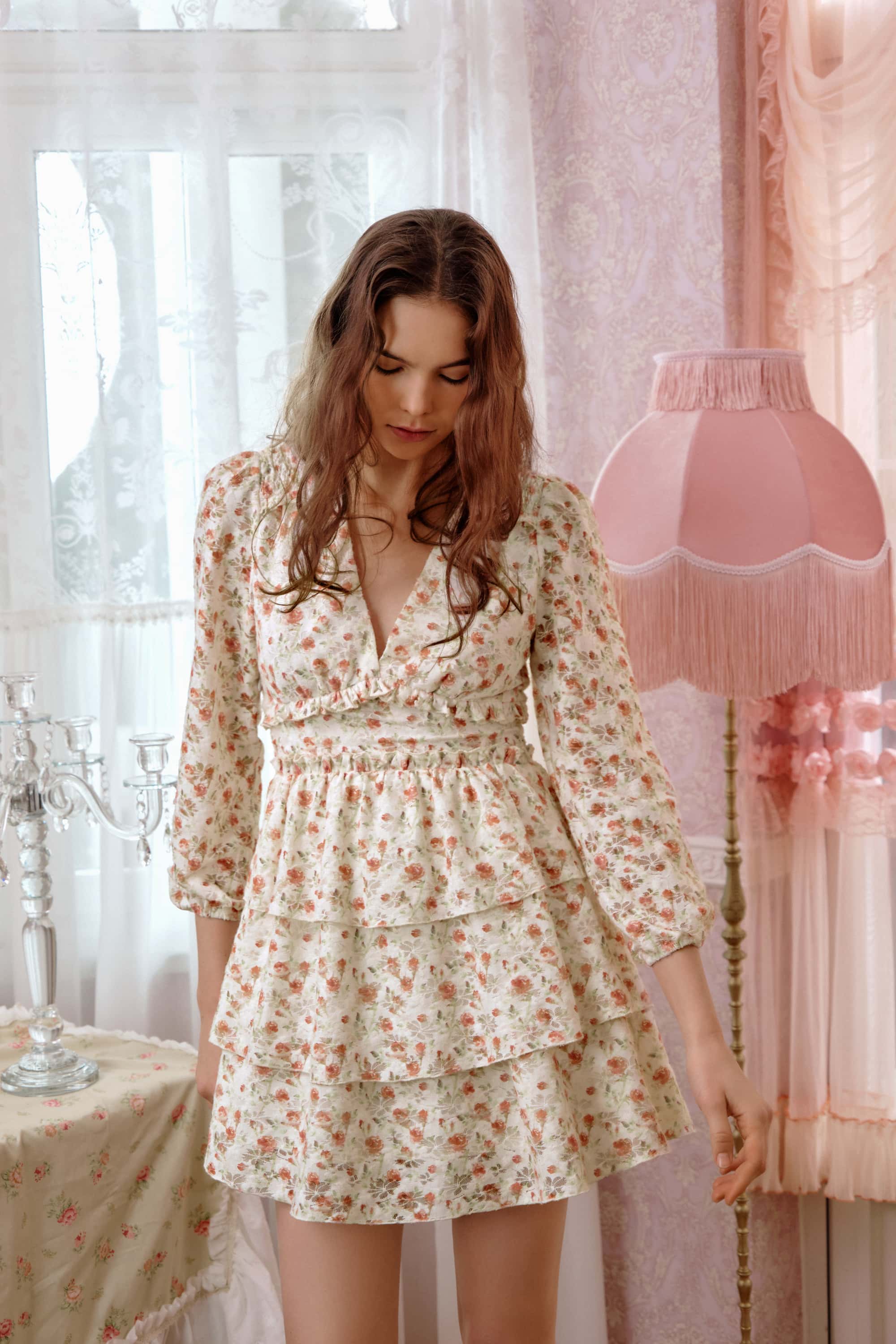Elsa Lace Floral Layered Mini Dress