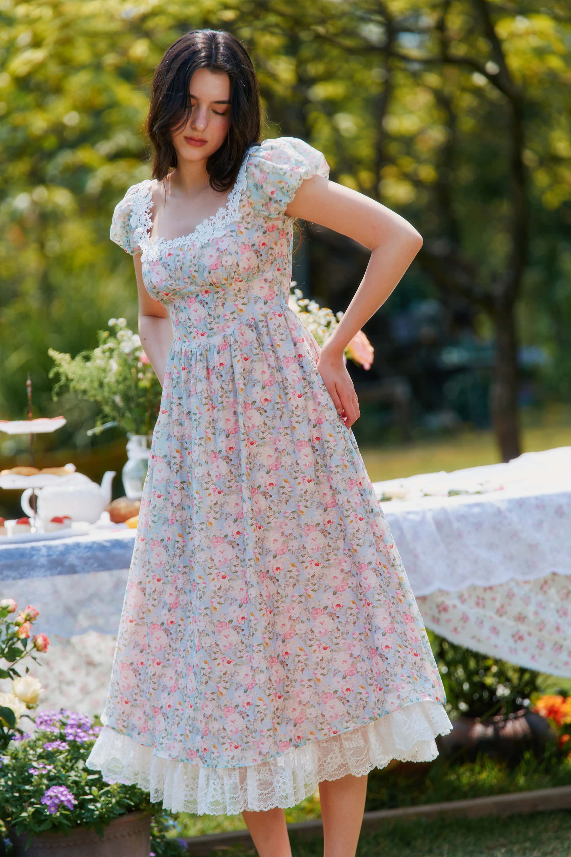 Mabel Floral Puff Sleeve Midi Dress