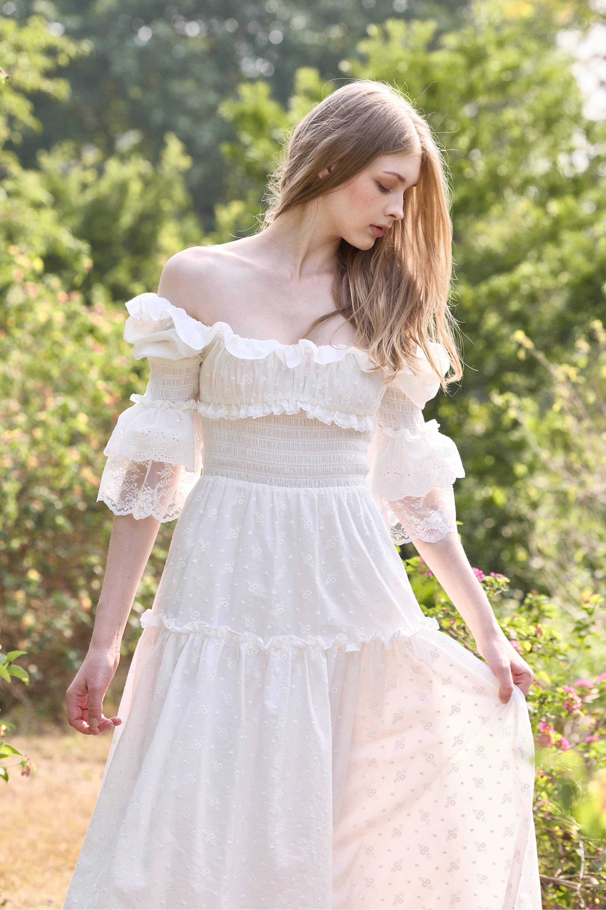 Claudia Embroidered Cotton Midi Dress in White