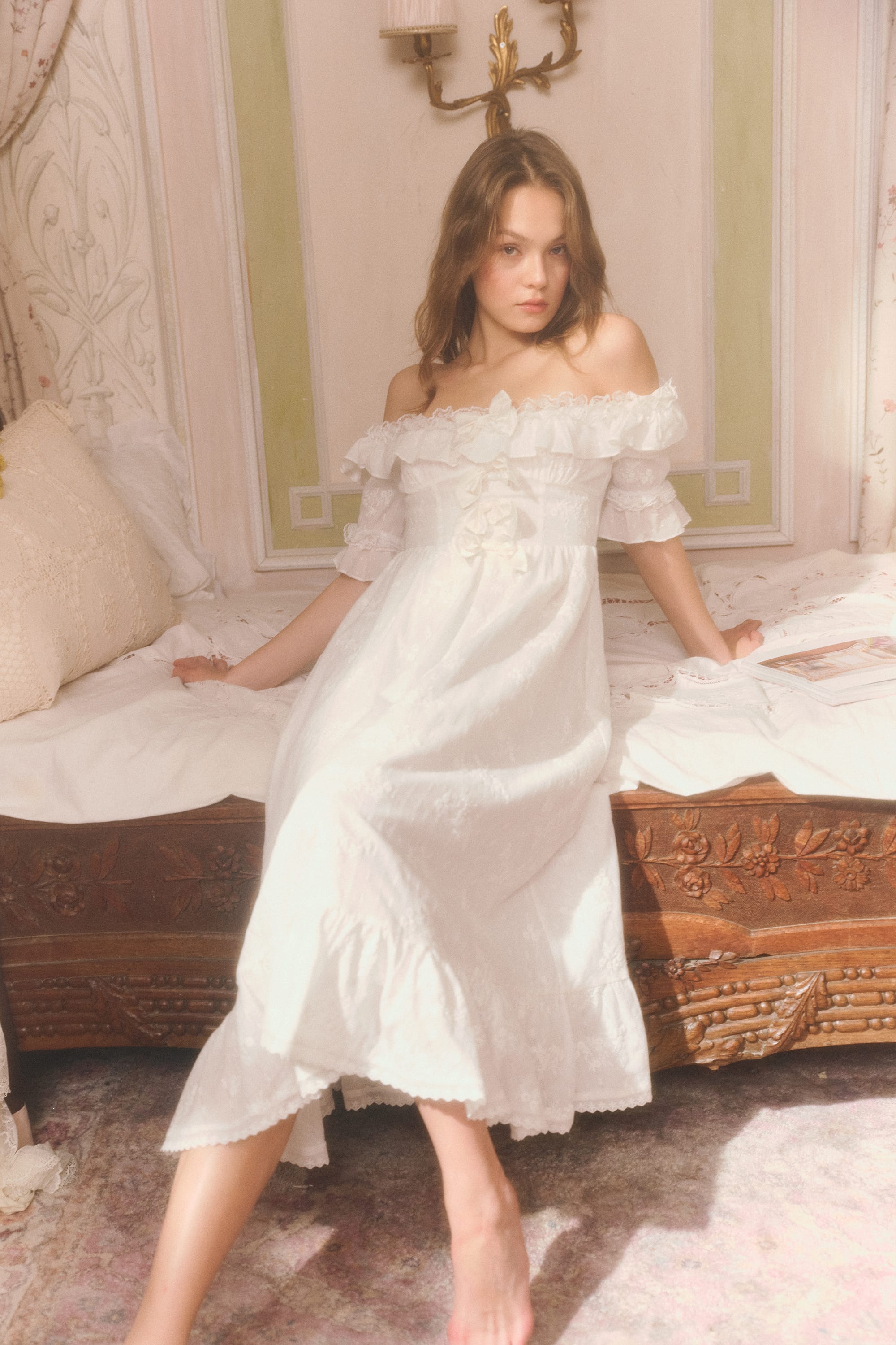 Adele Embroidered Cotton Midi Dress in White