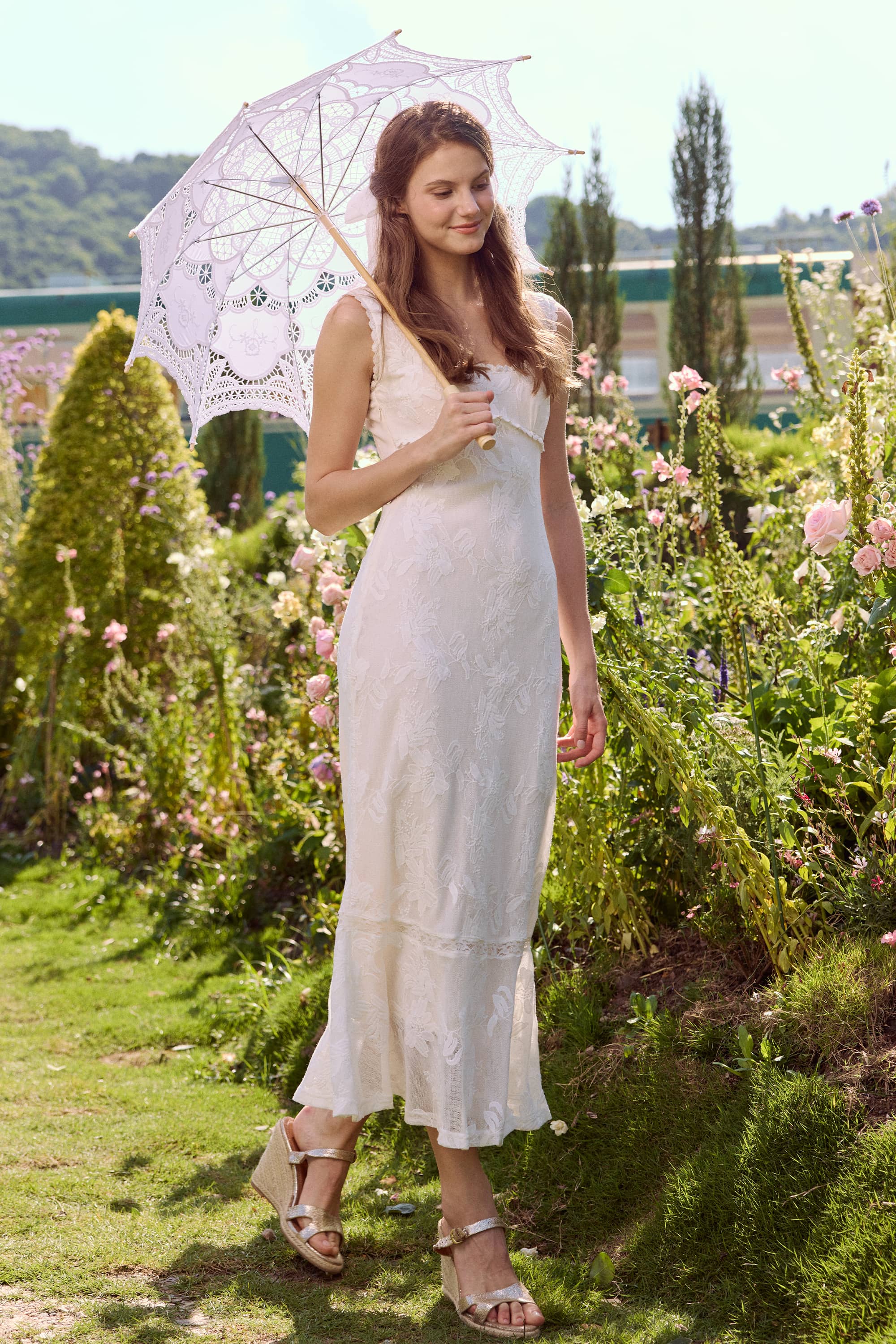 Arabella Crochet Lace Midi Dress in White