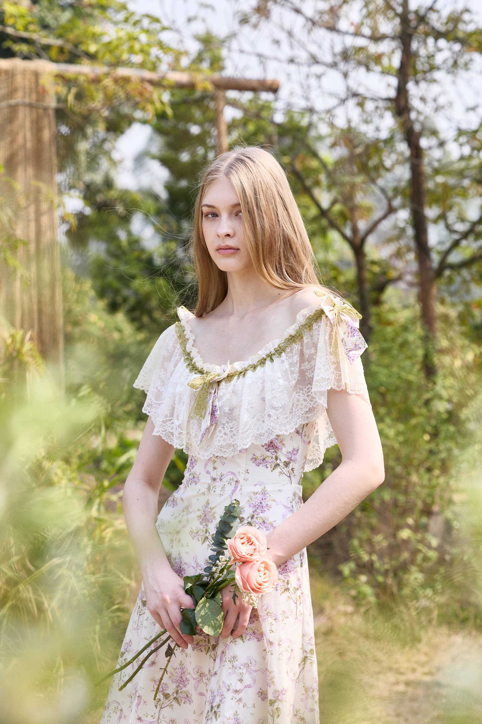 Lunella Floral Cotton Midi Dress in Soft Lavender