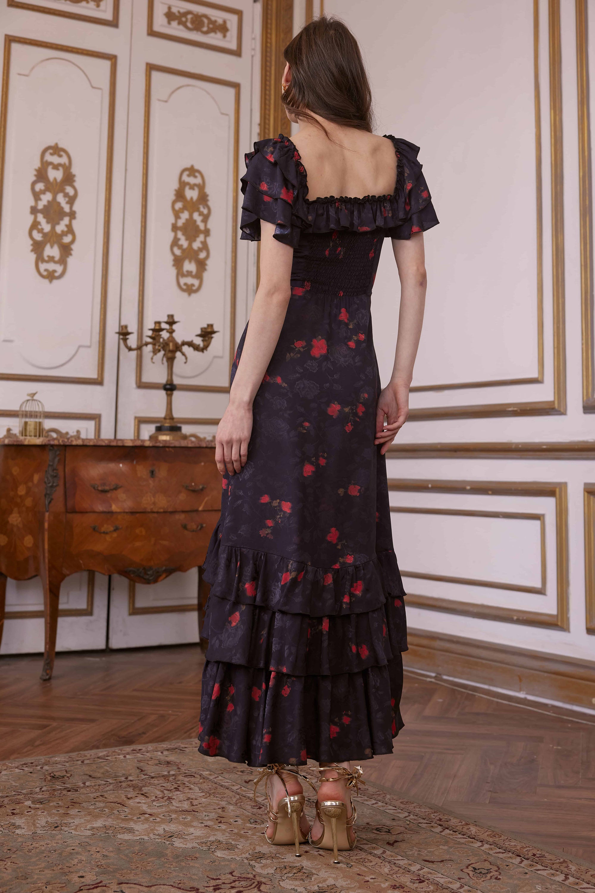 Charlene Jacquard Satin Maxi Dress in Black