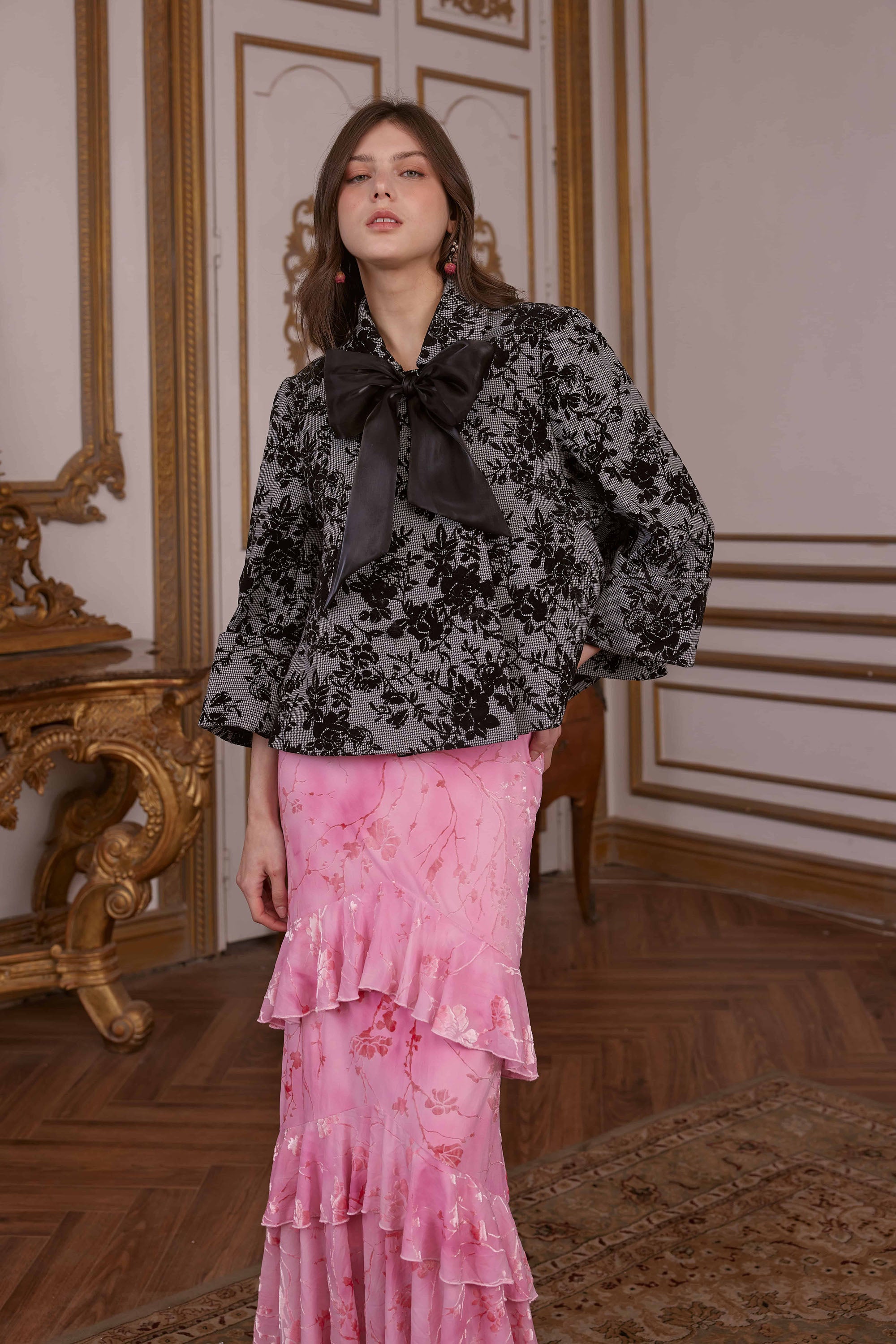 Gigi Black Houndstooth Velvet Jacket