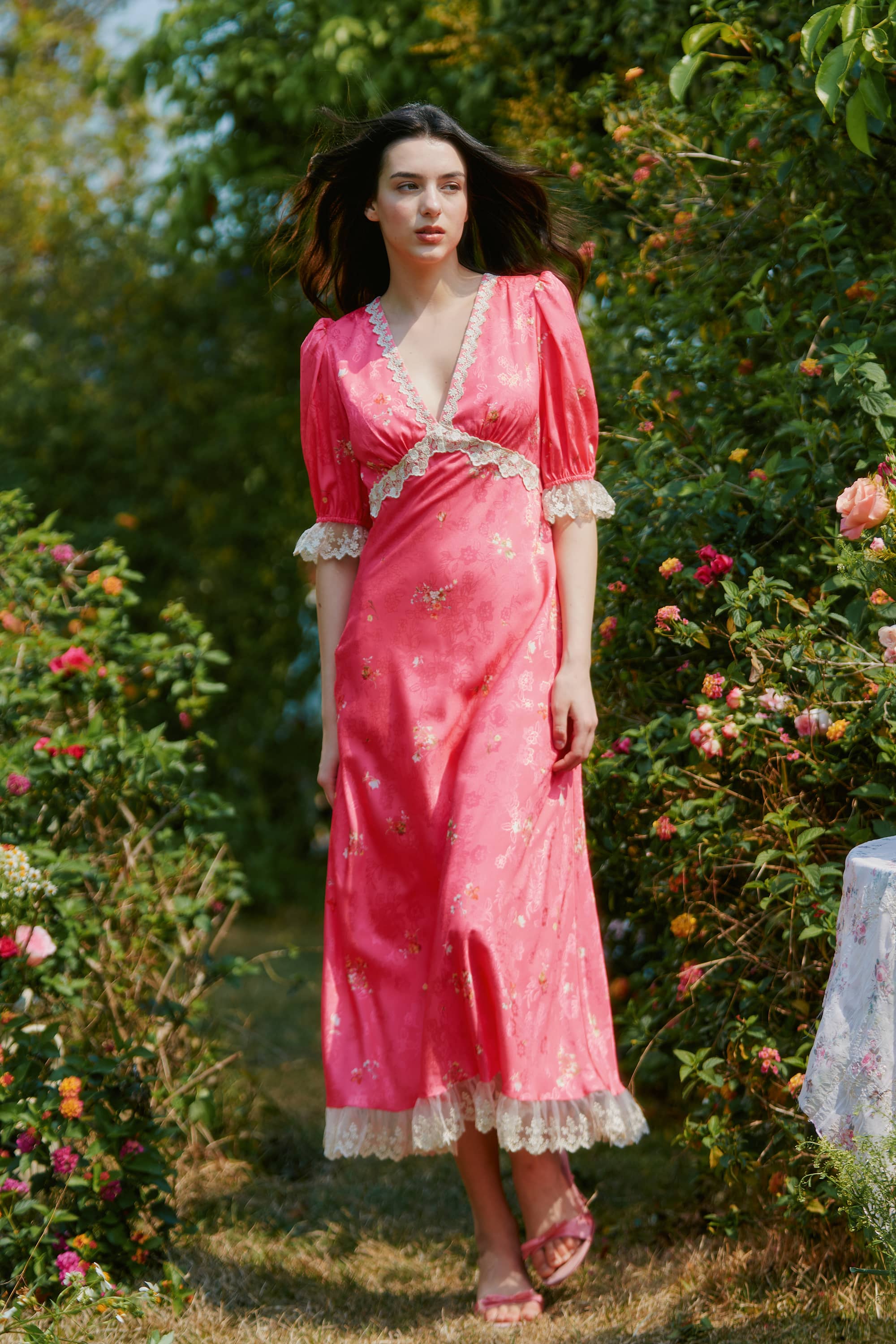 Divia Jacquard Satin Midi Dress in Bittersweet Red