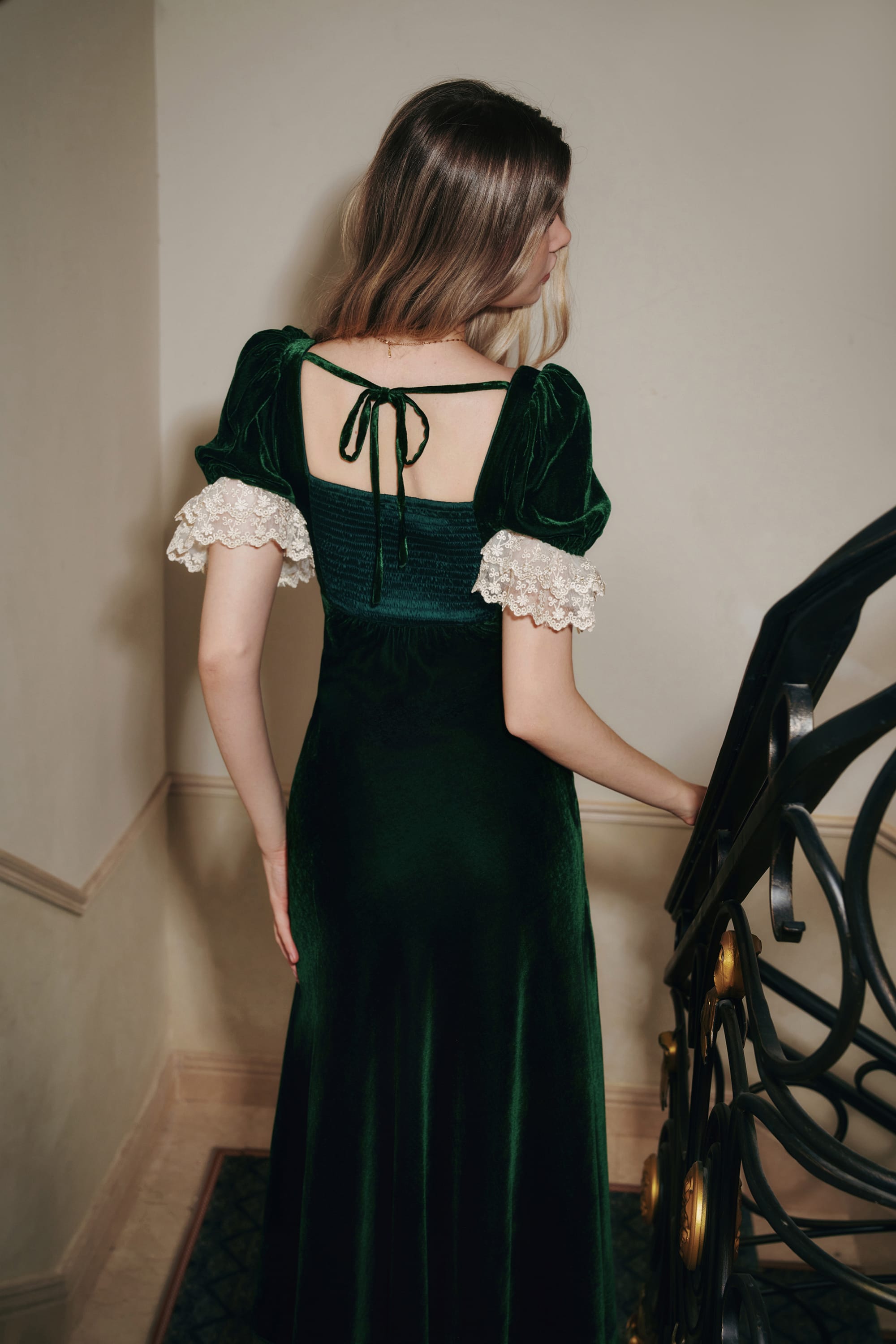 Adele Burnout Velvet Maxi Dress in Emerald Green