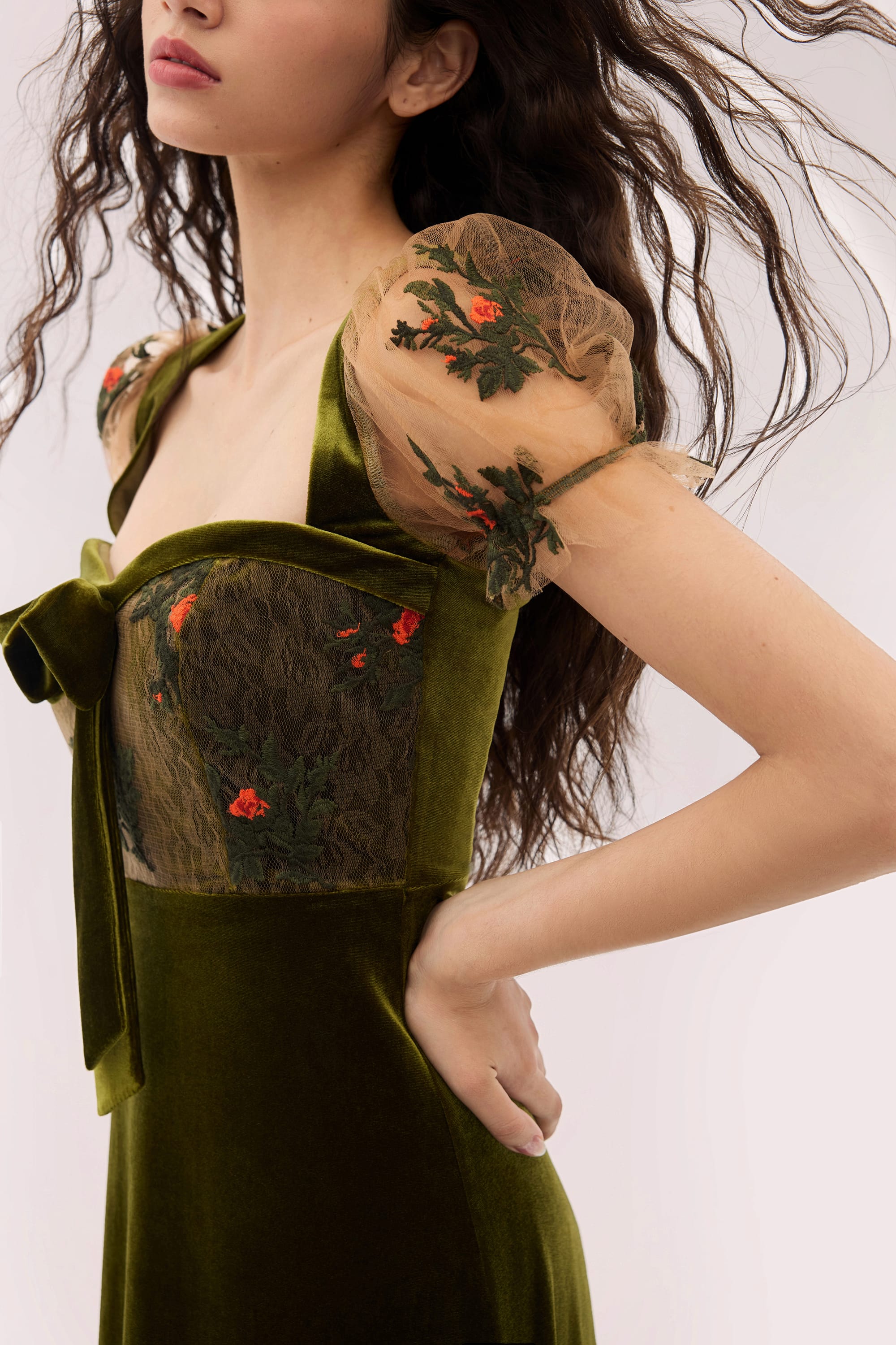 Olivia Knit Velvet Midi Dress in Moss Green