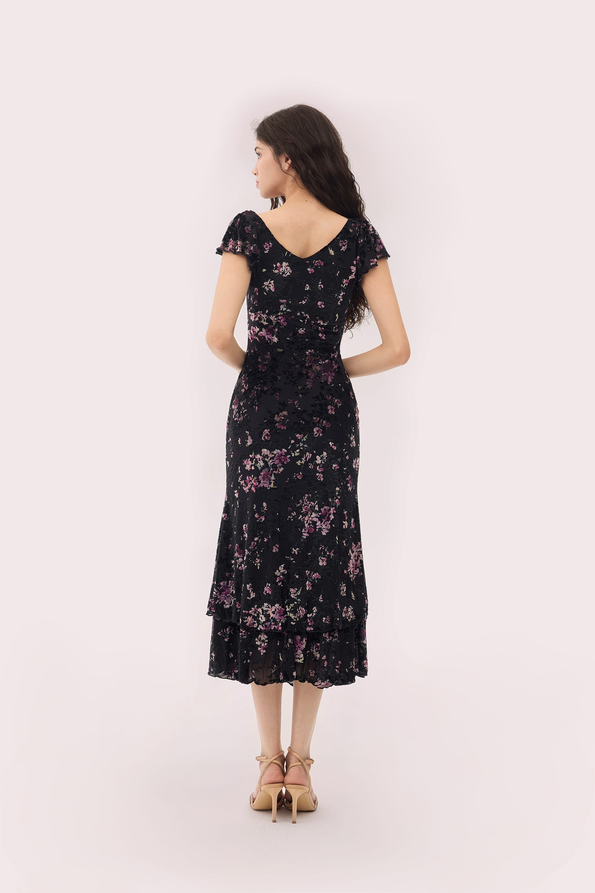 Kathleen Burnout Velvet Midi Dress in Black