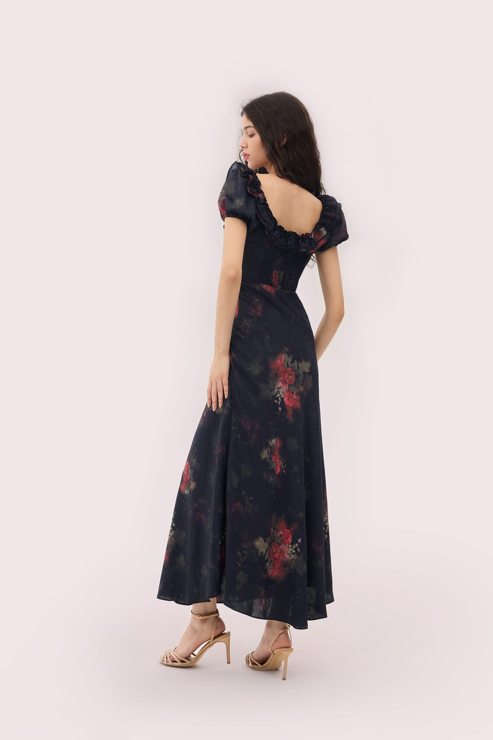 Catherine Jacquard Satin Maxi Dress in Black