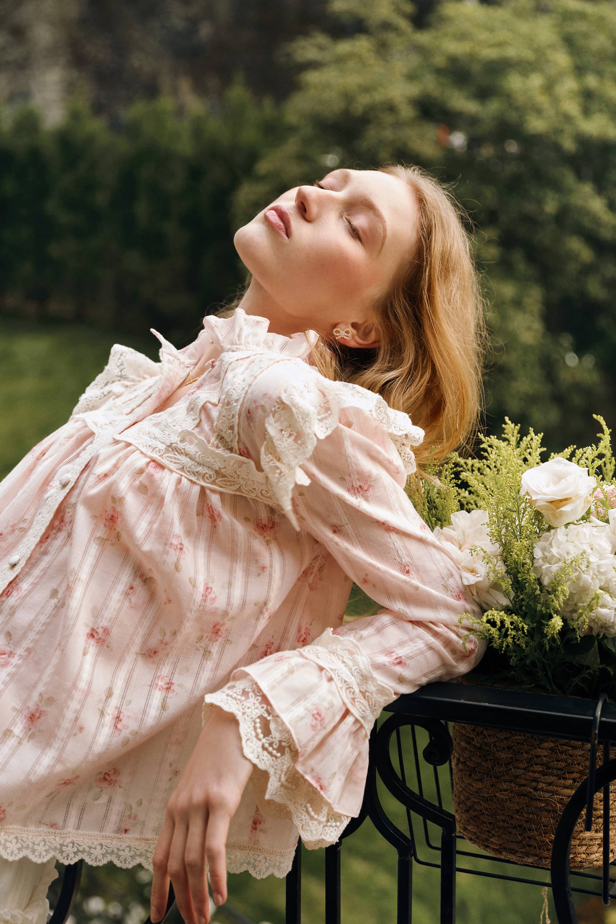 Harper Floral Lace Blouse in Blush Pink