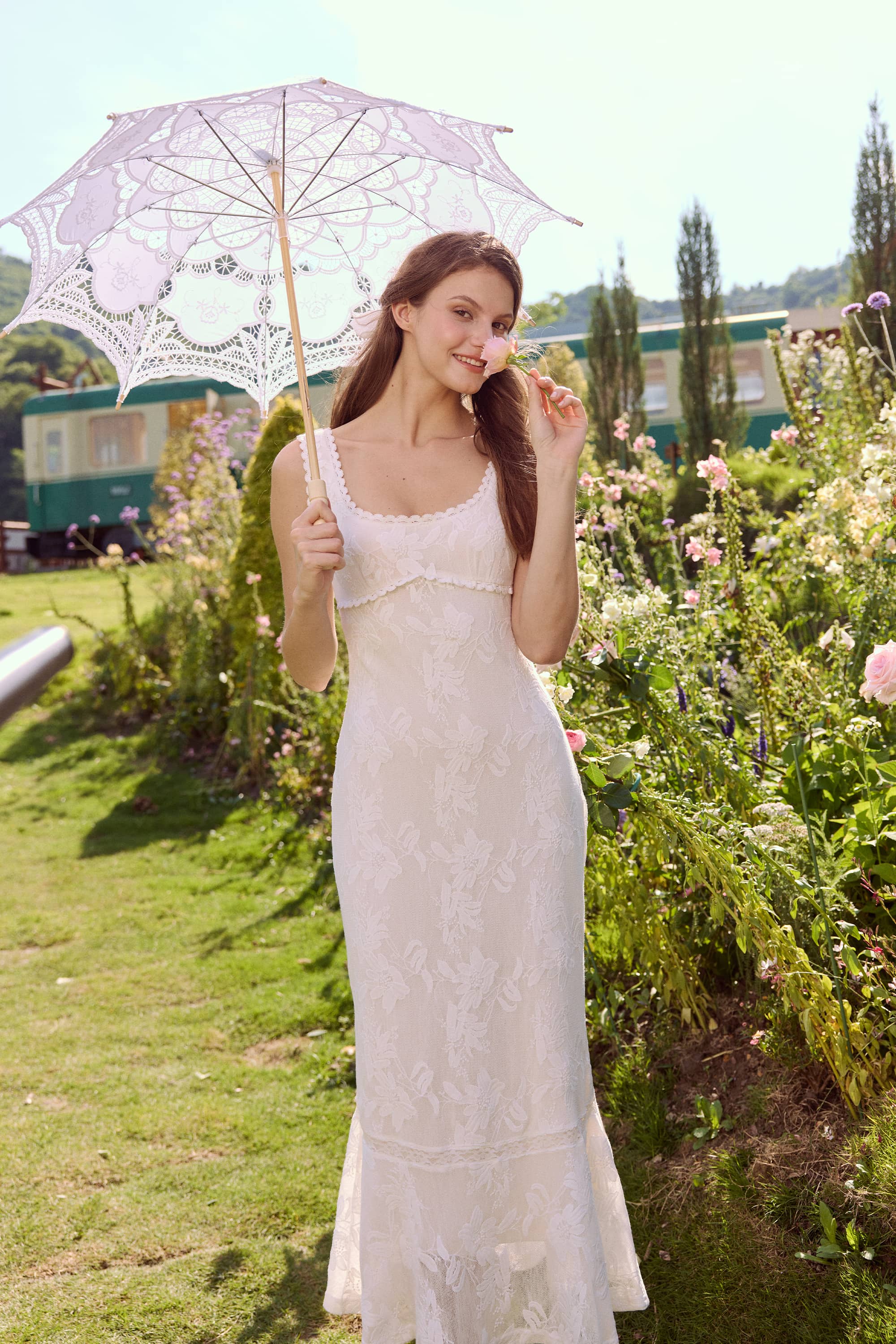 Arabella Crochet Lace Midi Dress in White