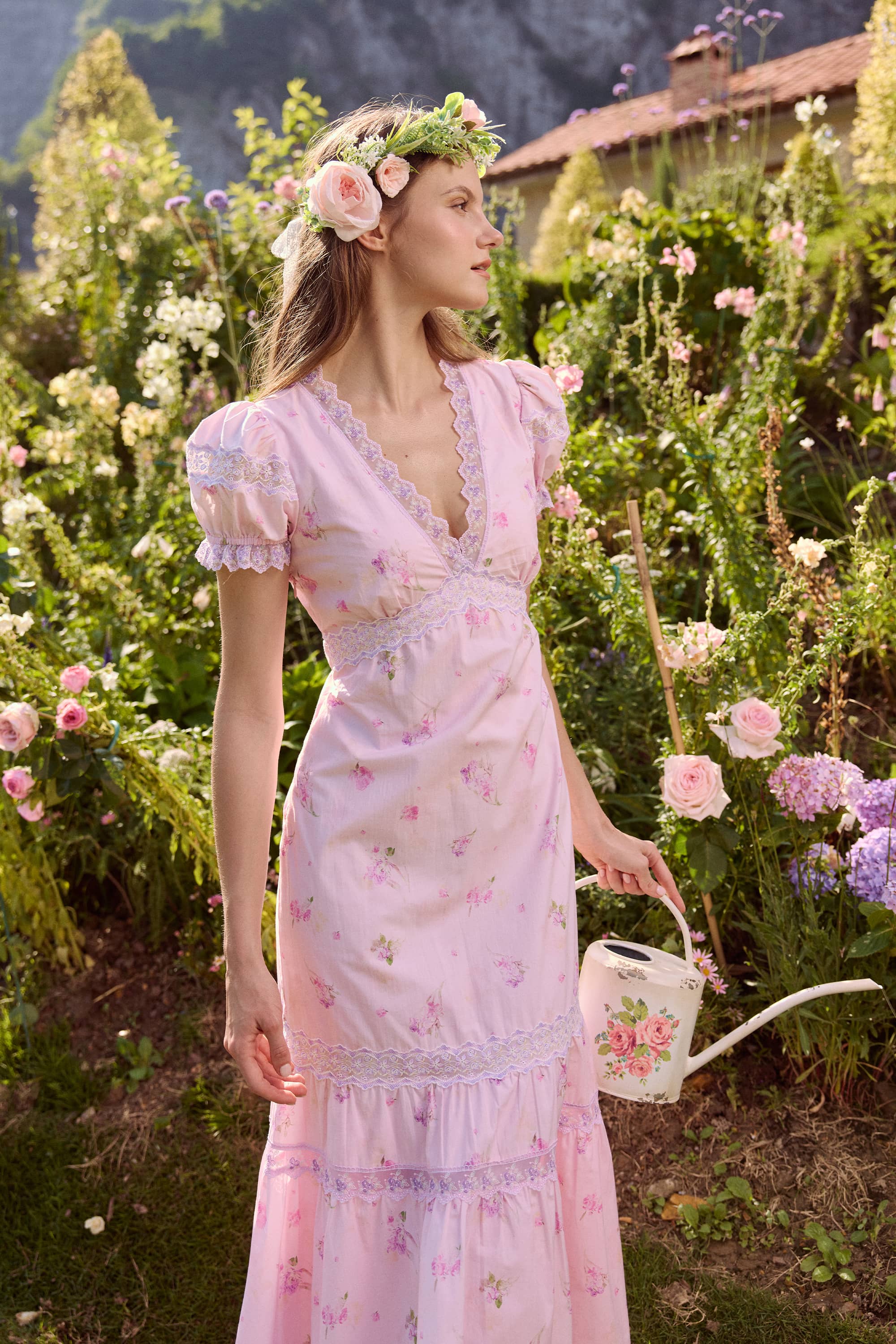 Ophelia V-neck Cotton Embroidery Lace Midi Dress