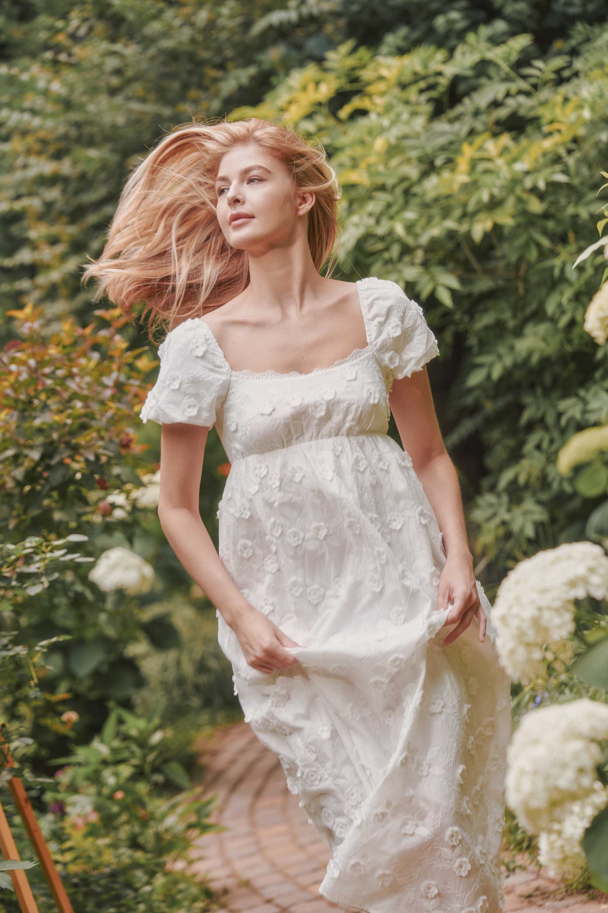 Kaylin Applique Cotton Midi Dress in Ivory