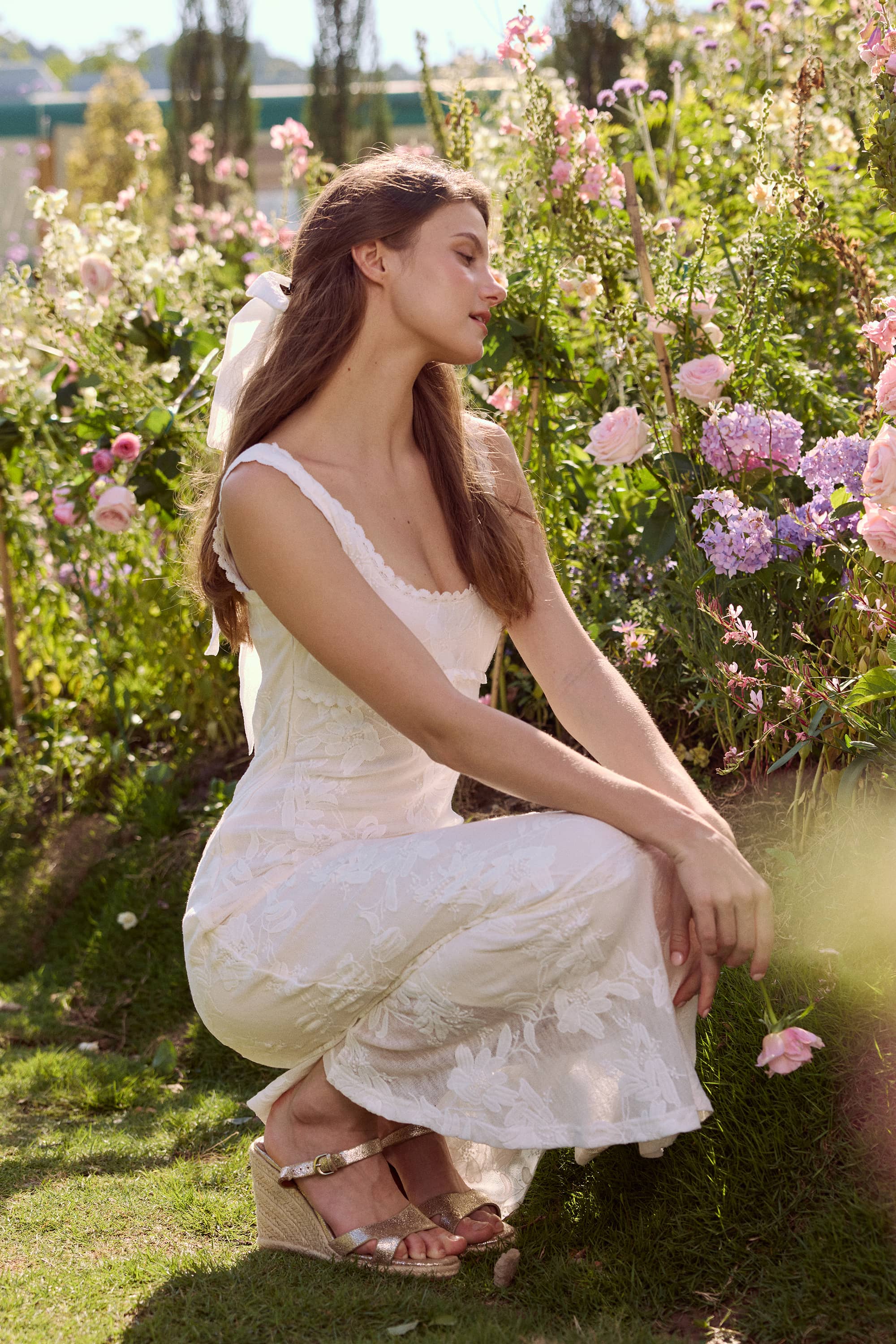 Arabella Crochet Lace Midi Dress in White