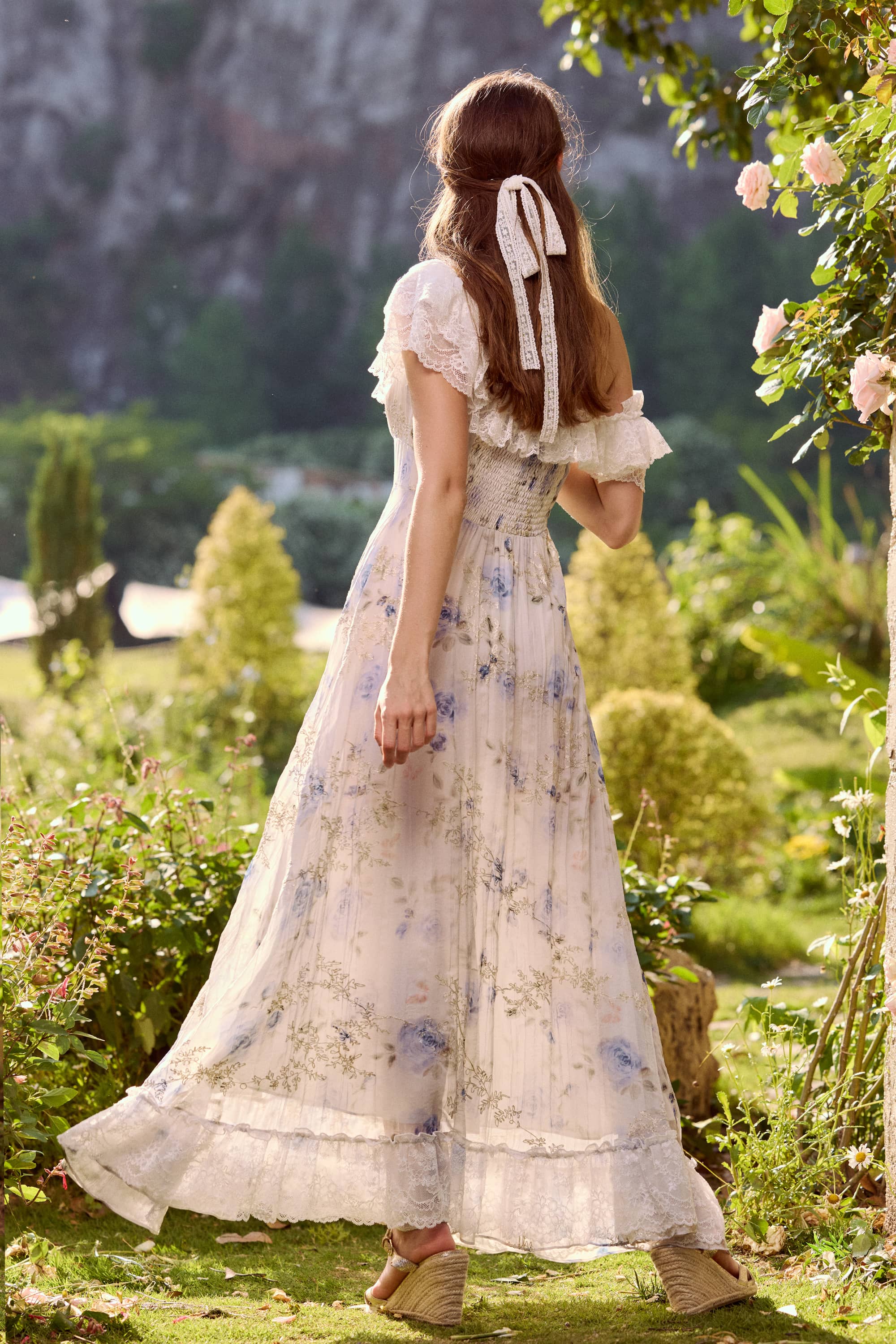 Gemma Embroidered Chiffon Maxi Dress in White