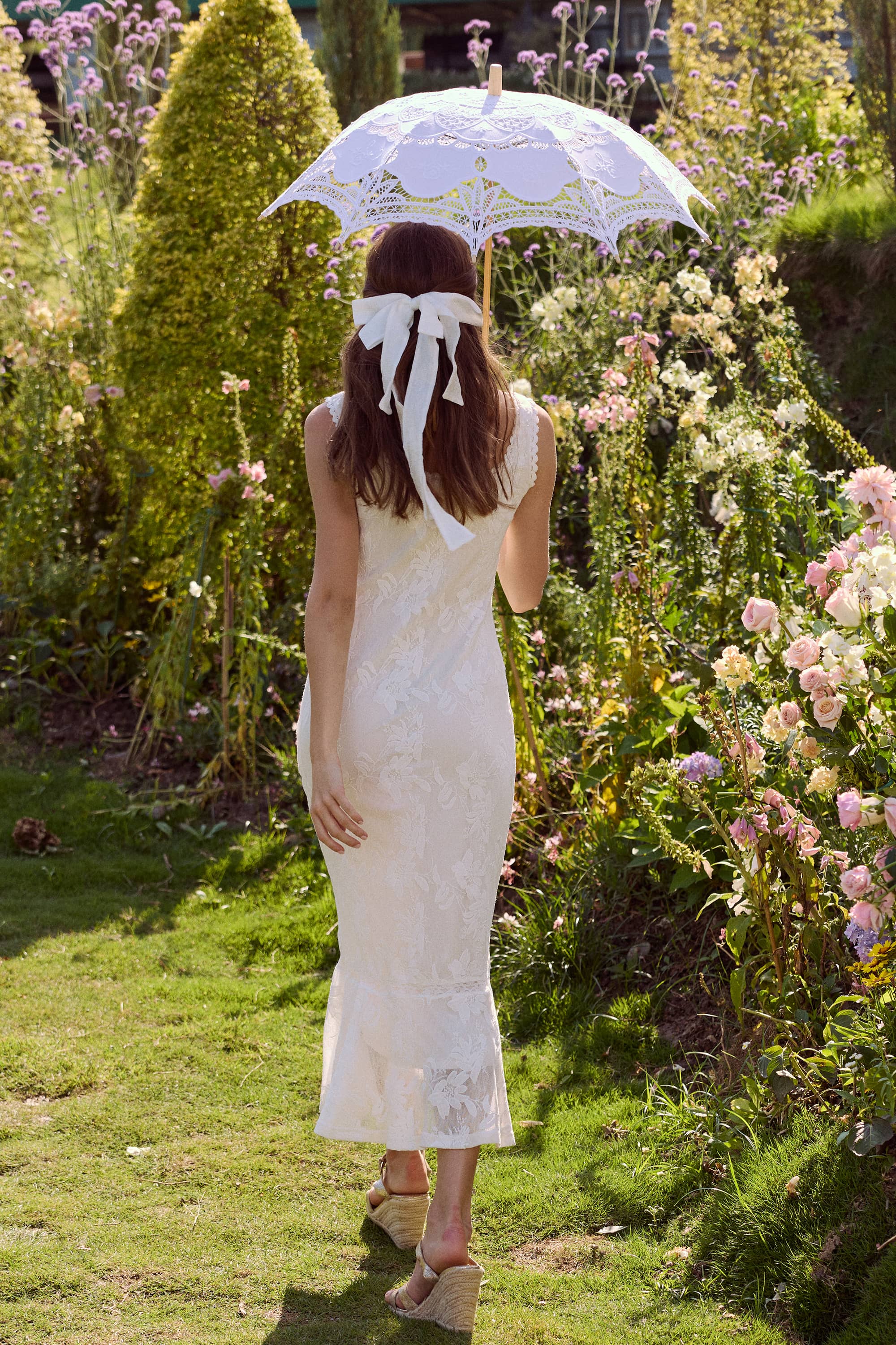 Arabella Crochet Lace Midi Dress in White