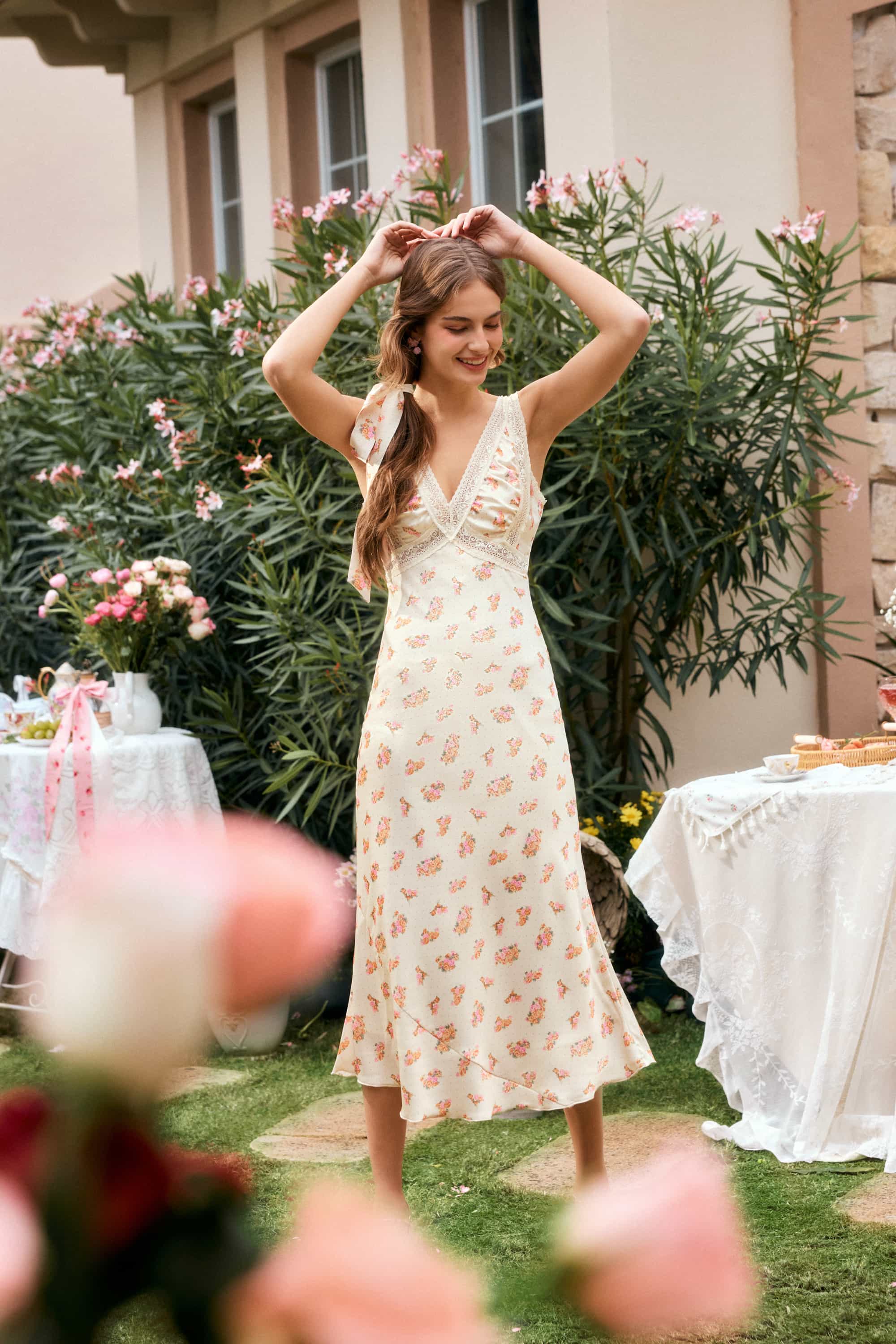 Rachel Floral Spaghetti Strap Midi Dress