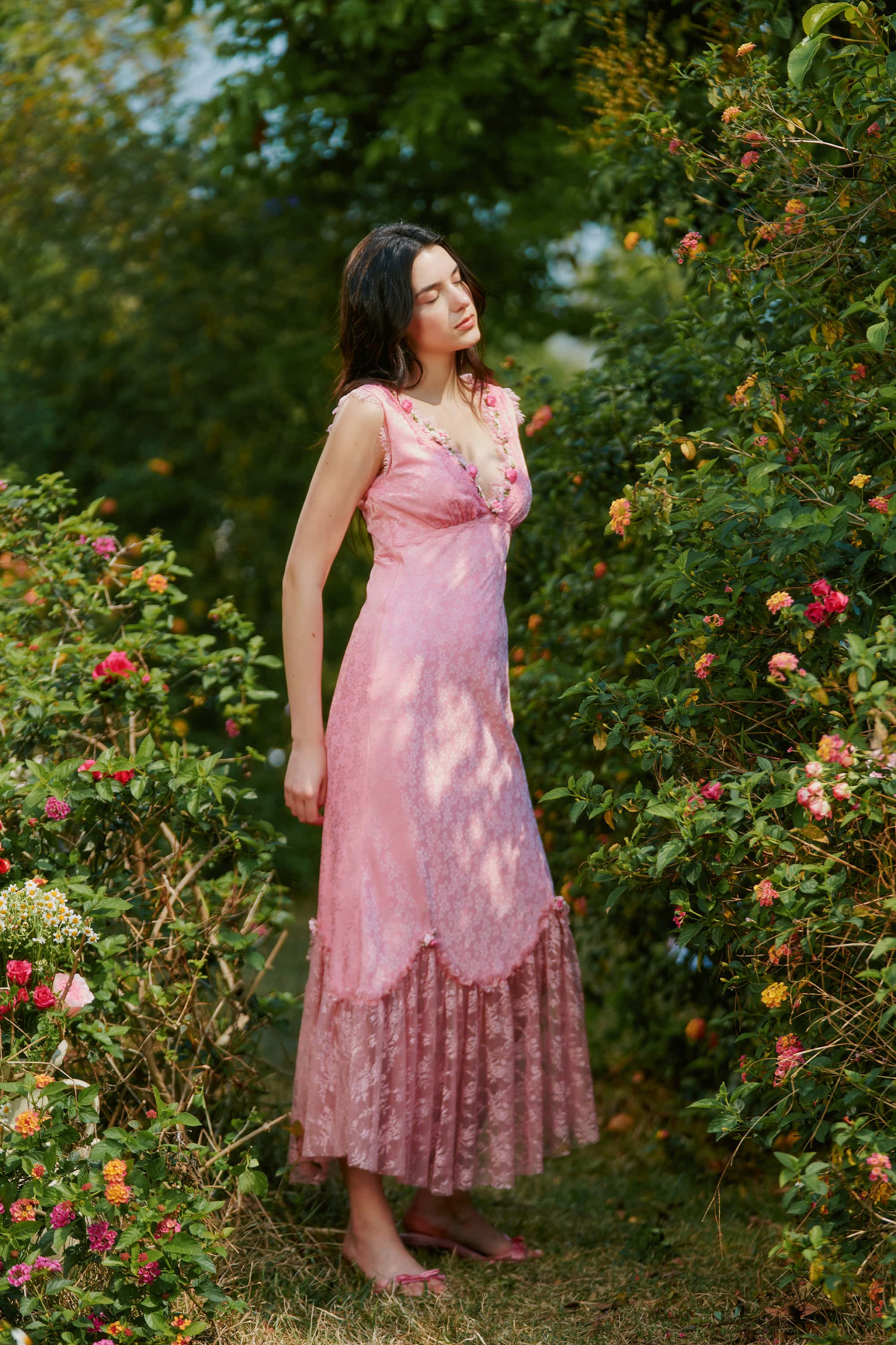 Bernadette Jacquard Satin Lace Floral Maxi Dress