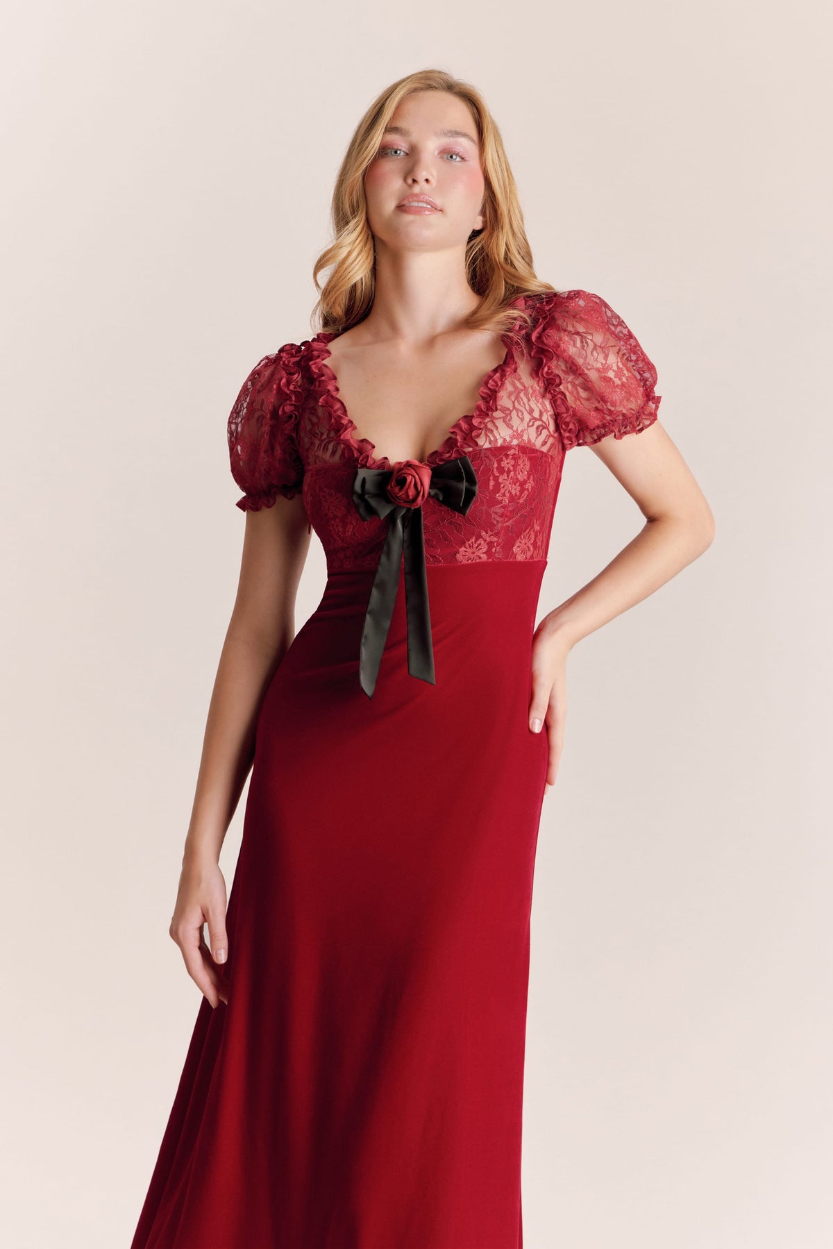 Bria Red Velvet Maxi Dress