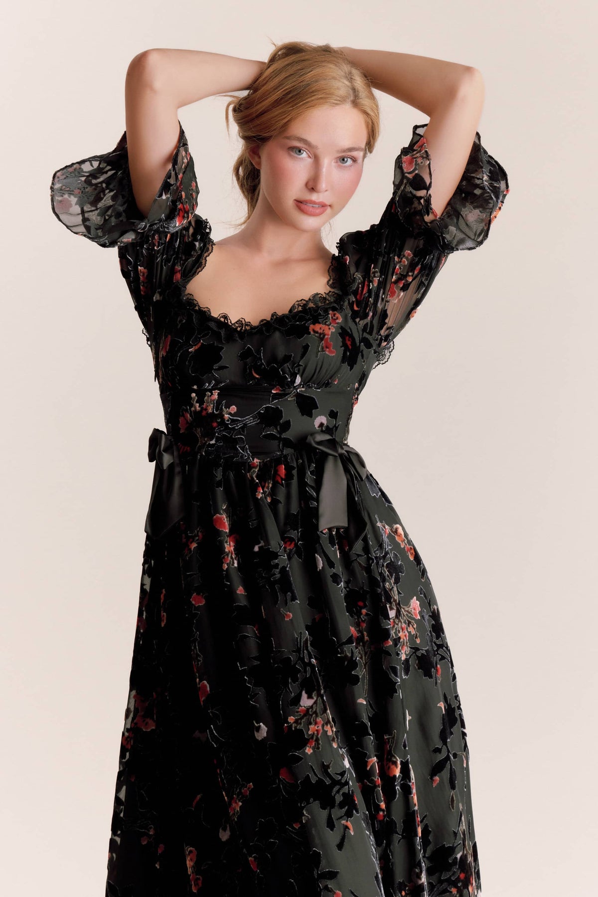 Bianca Black Burnout Velvet Midi Dress
