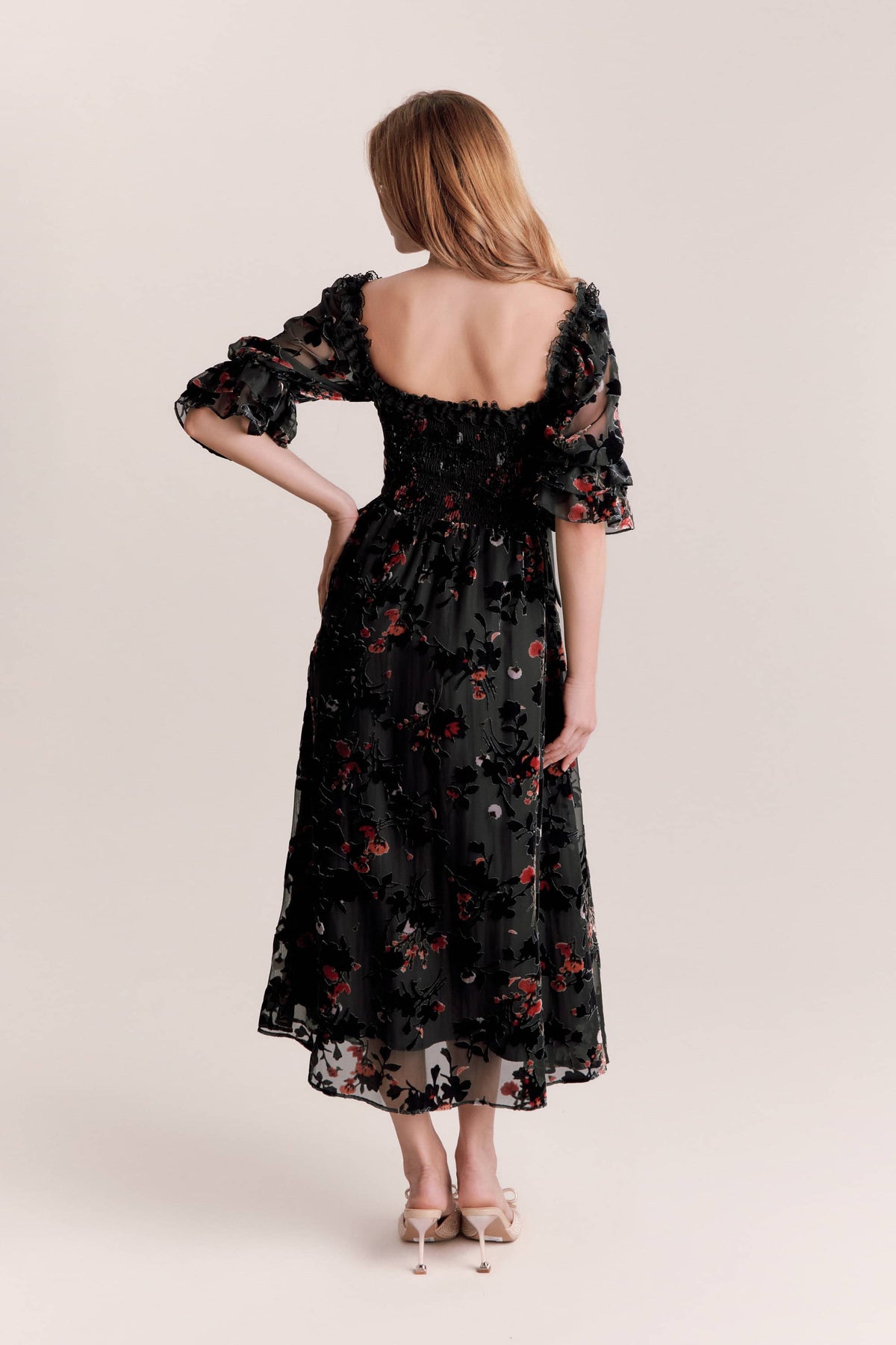 Bianca Black Burnout Velvet Midi Dress