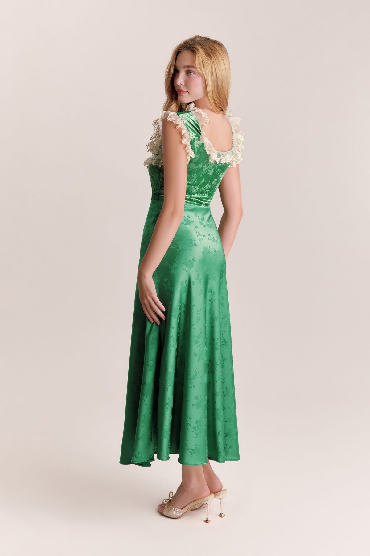 Jade Green Jacquard Satin Maxi Dress