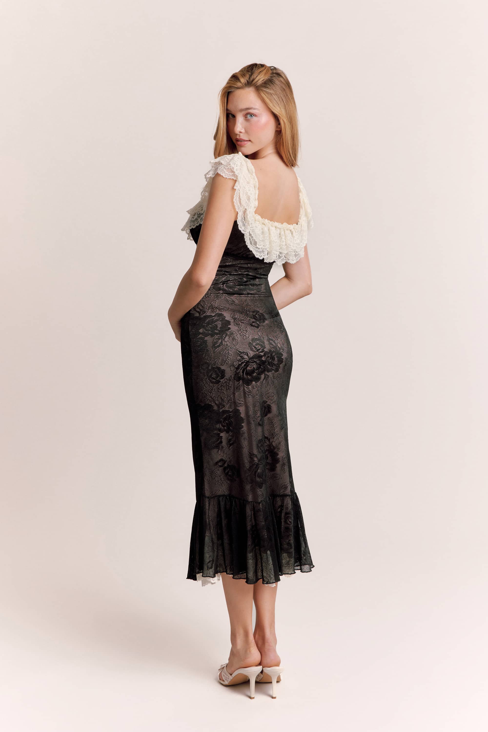 Elise Stretch Mesh Midi Dress in Black