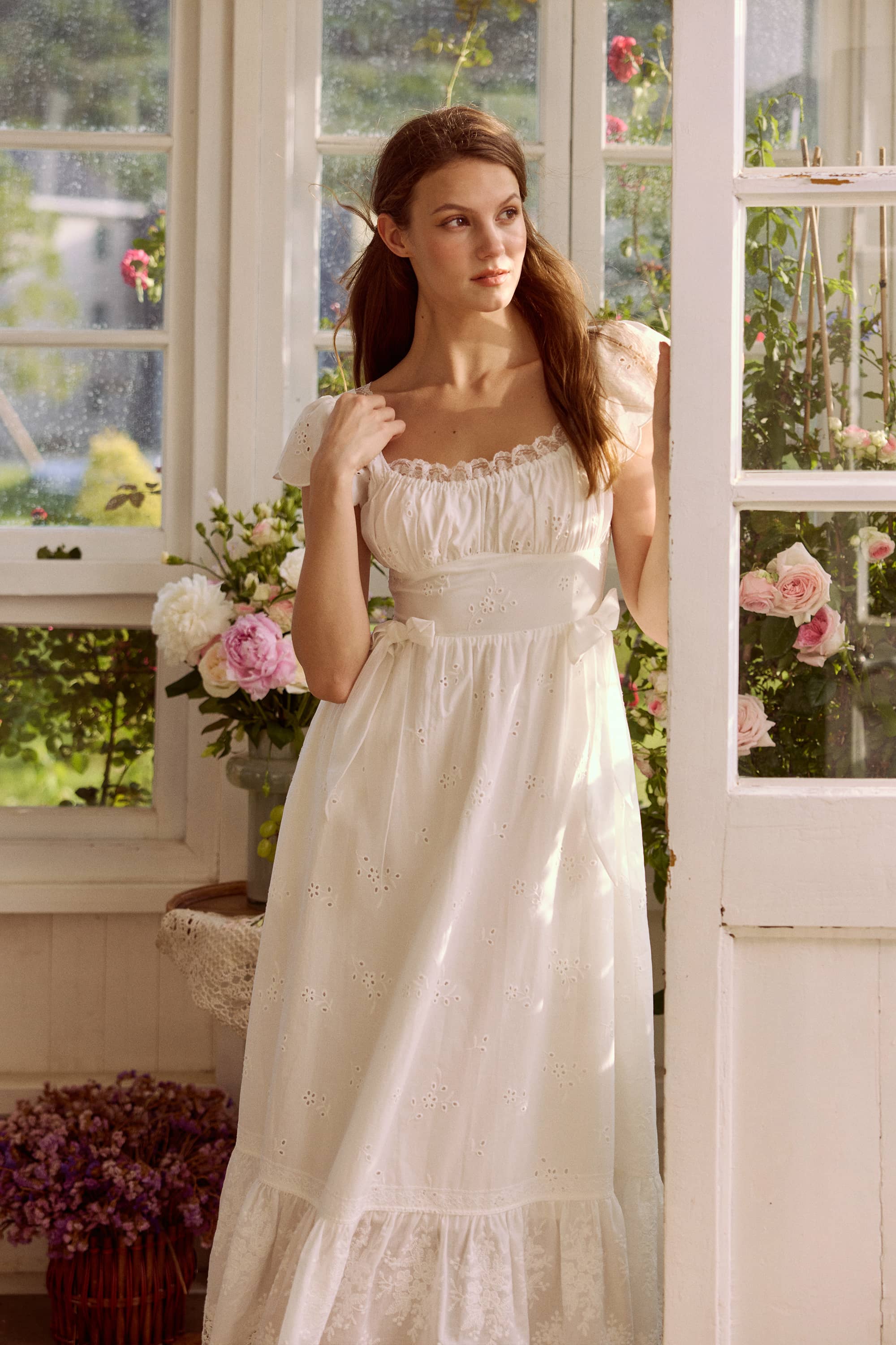 Antoinette Embroidered Cotton Midi Dress in White