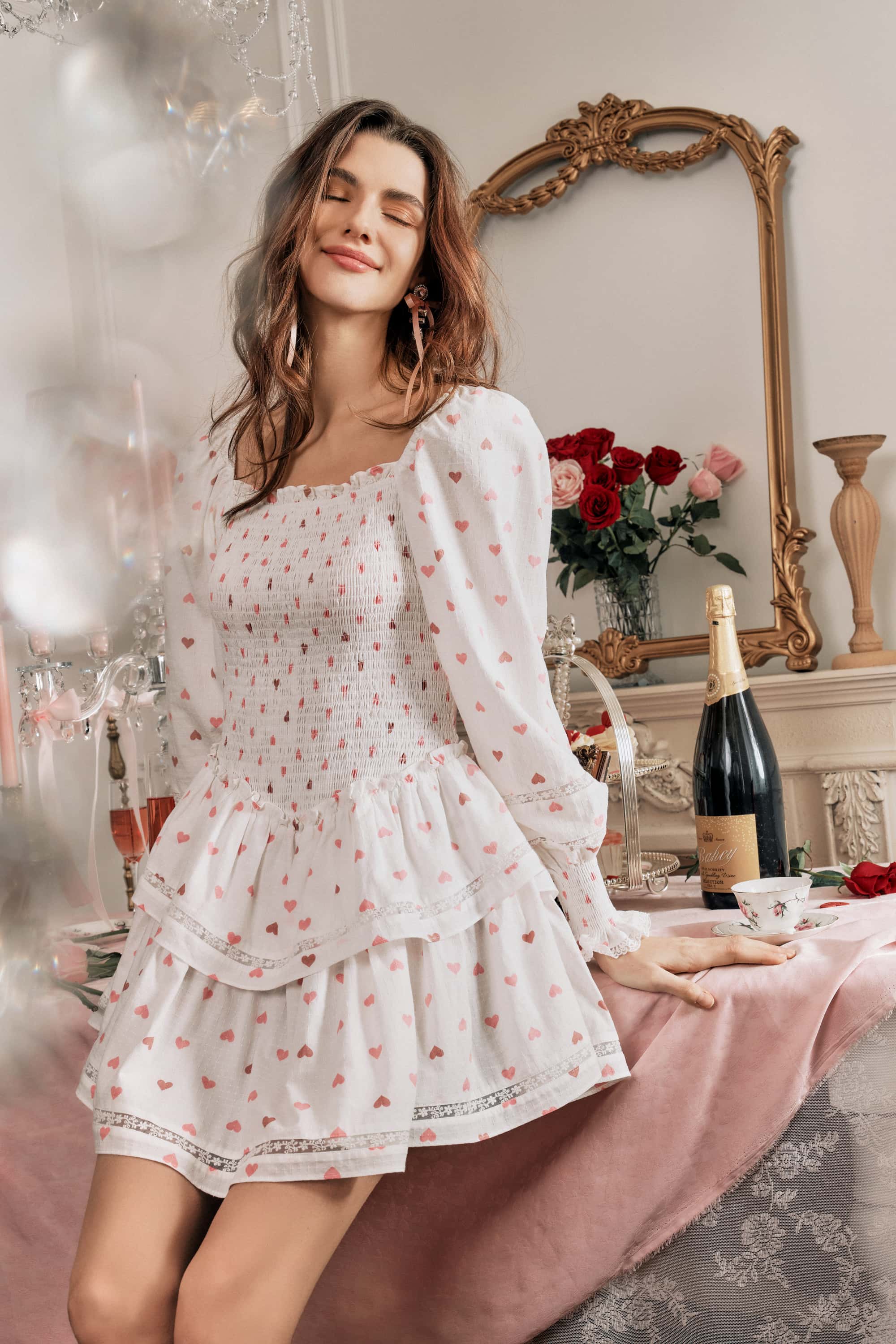 valentine mini dress Dora Valentine Puff Sleeve Mini Dress in White XS