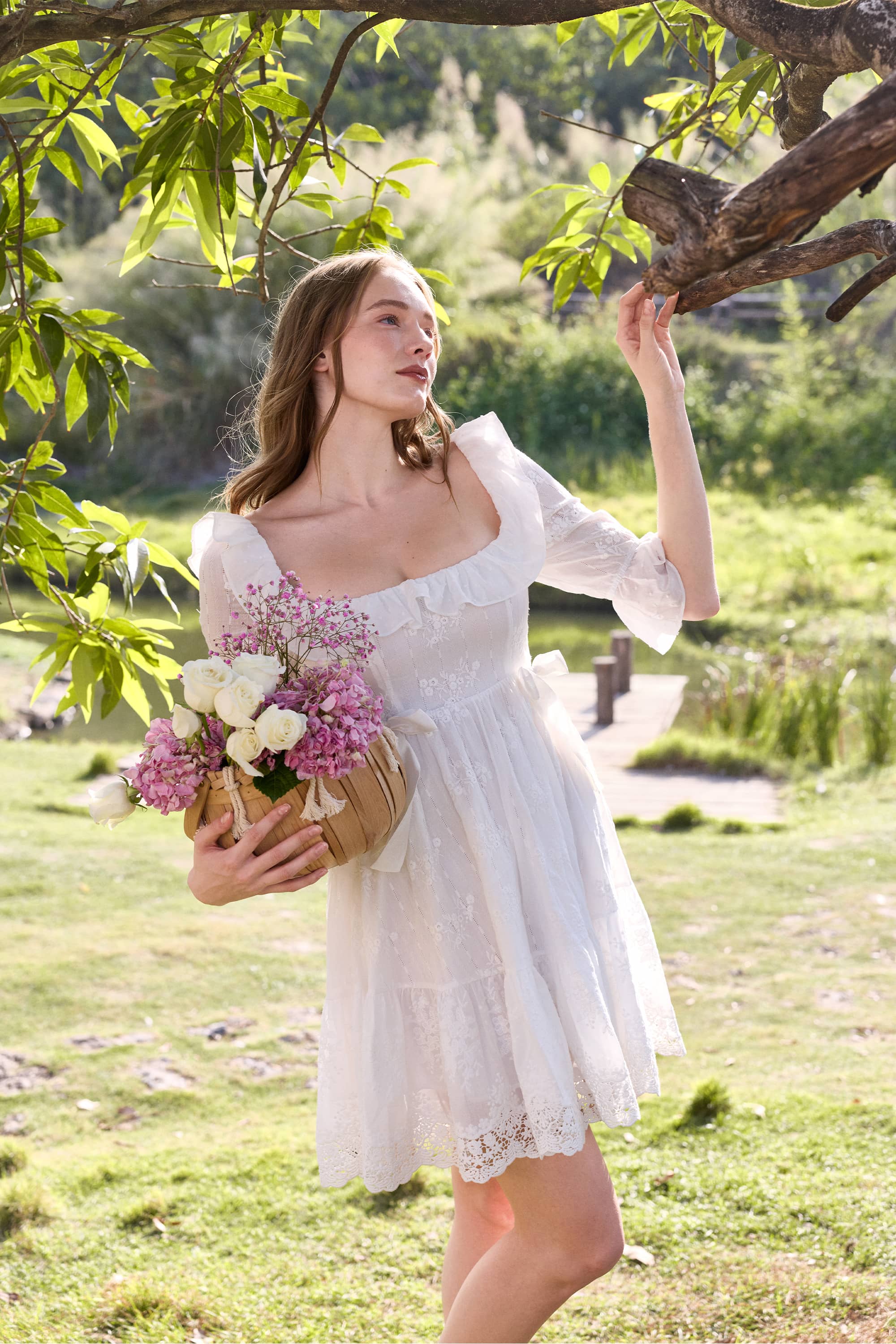 Nora Embroidered Cotton Mini Dress in White