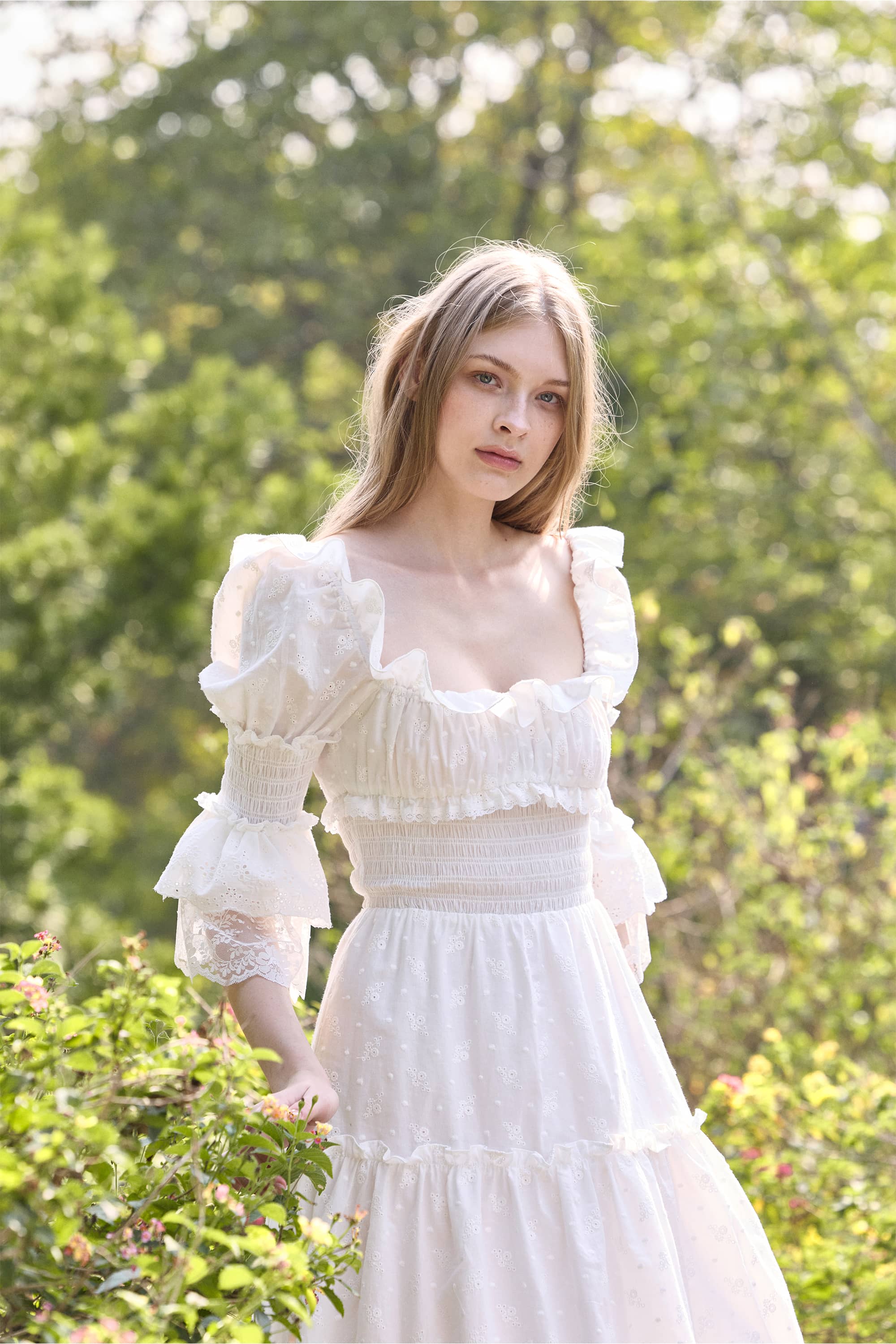 Claudia Embroidered Cotton Midi Dress in White