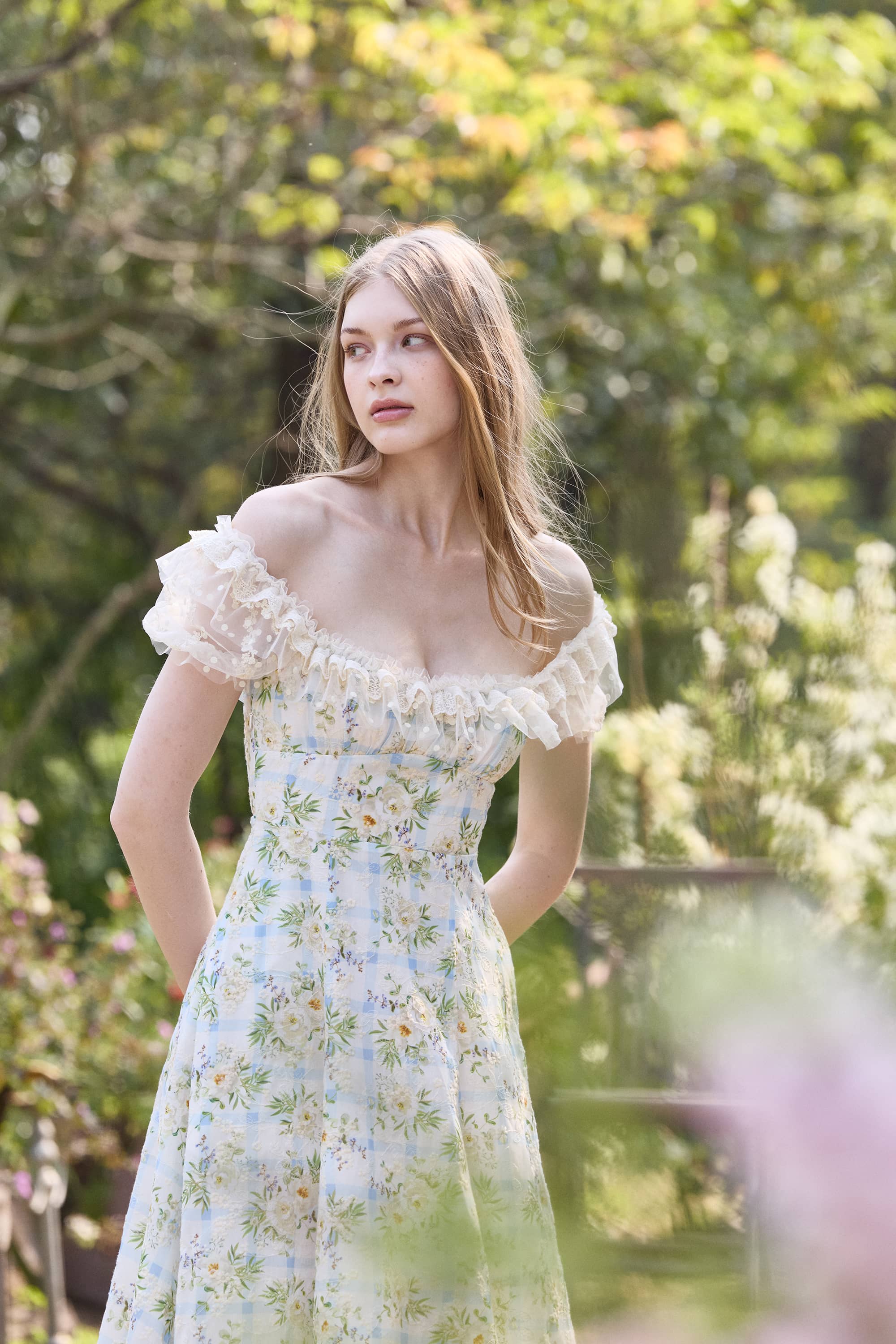 Kimberly Embroidered Cotton Midi Dress in Powder Blue