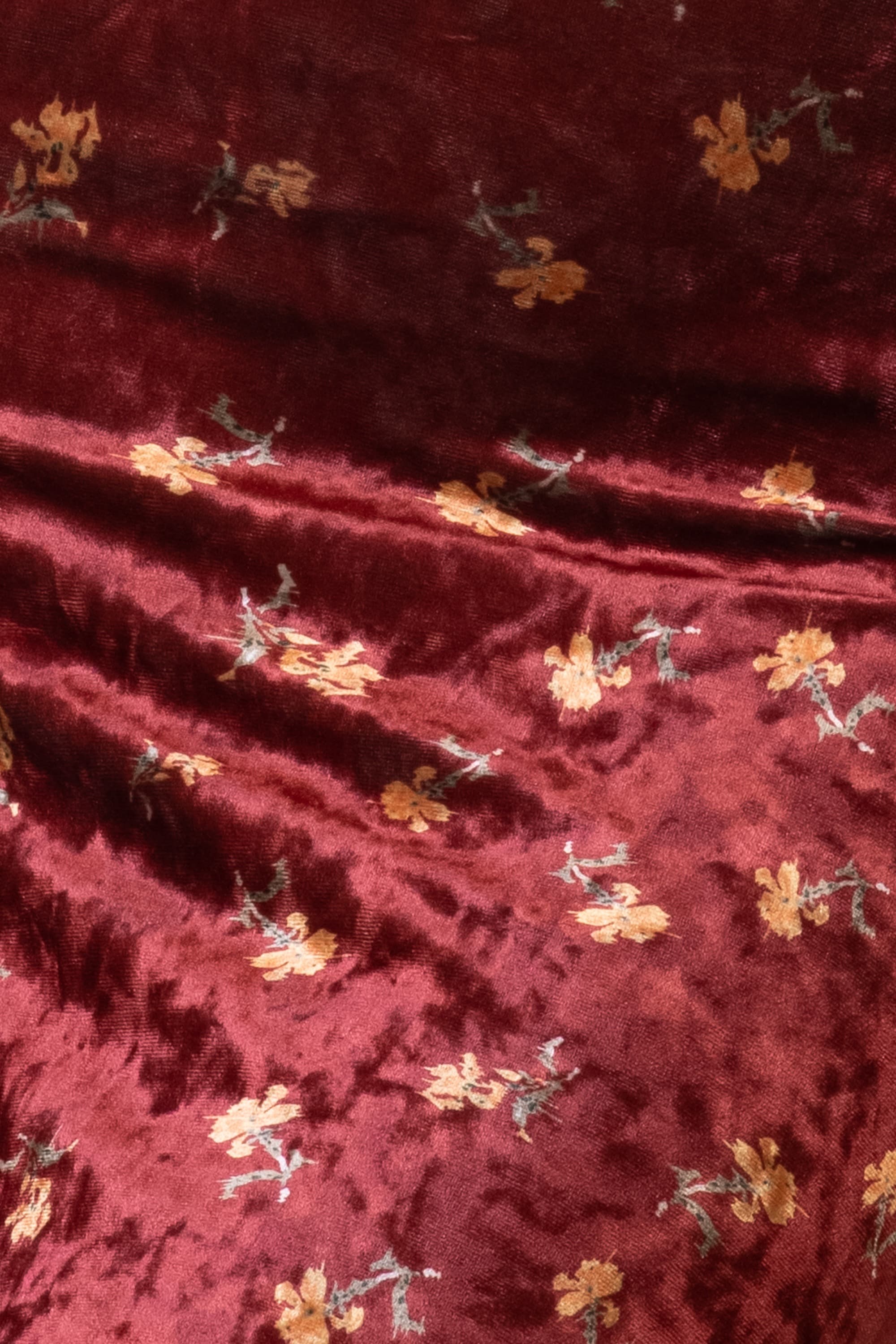 Brielle Floral Velvet Midi Dress in Burgundy Red