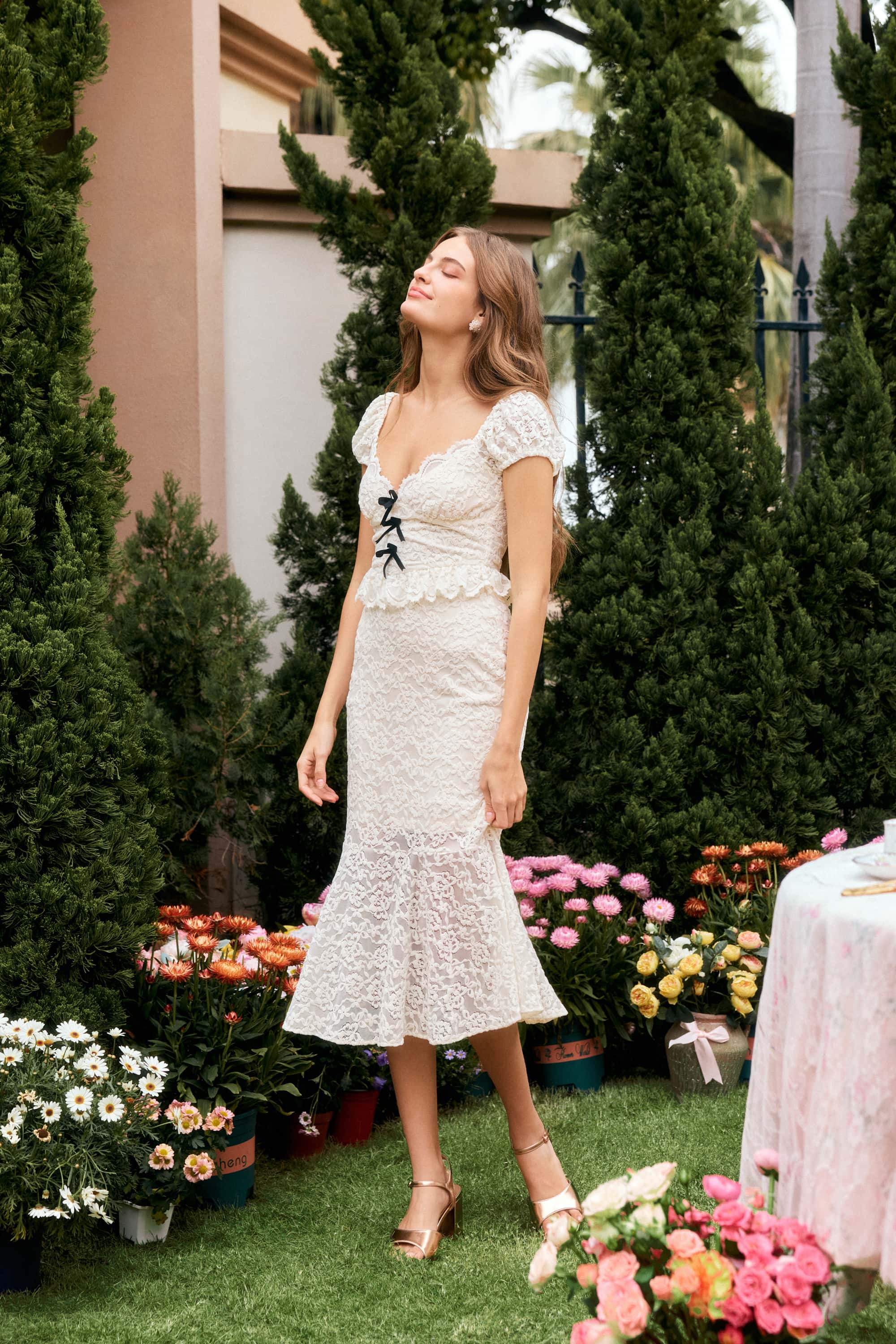 Villa Chenille Lace Midi Dress in Cream
