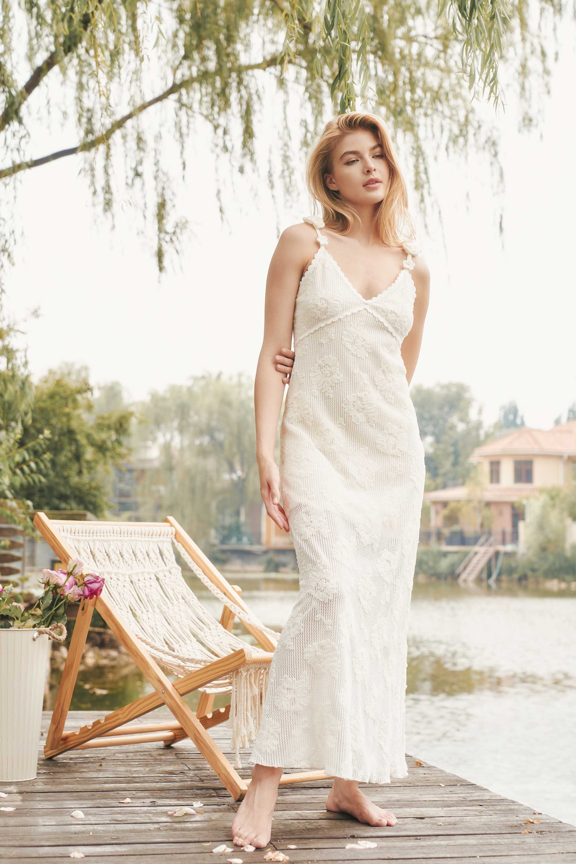 Dasha Crochet Lace Maxi Dress in White