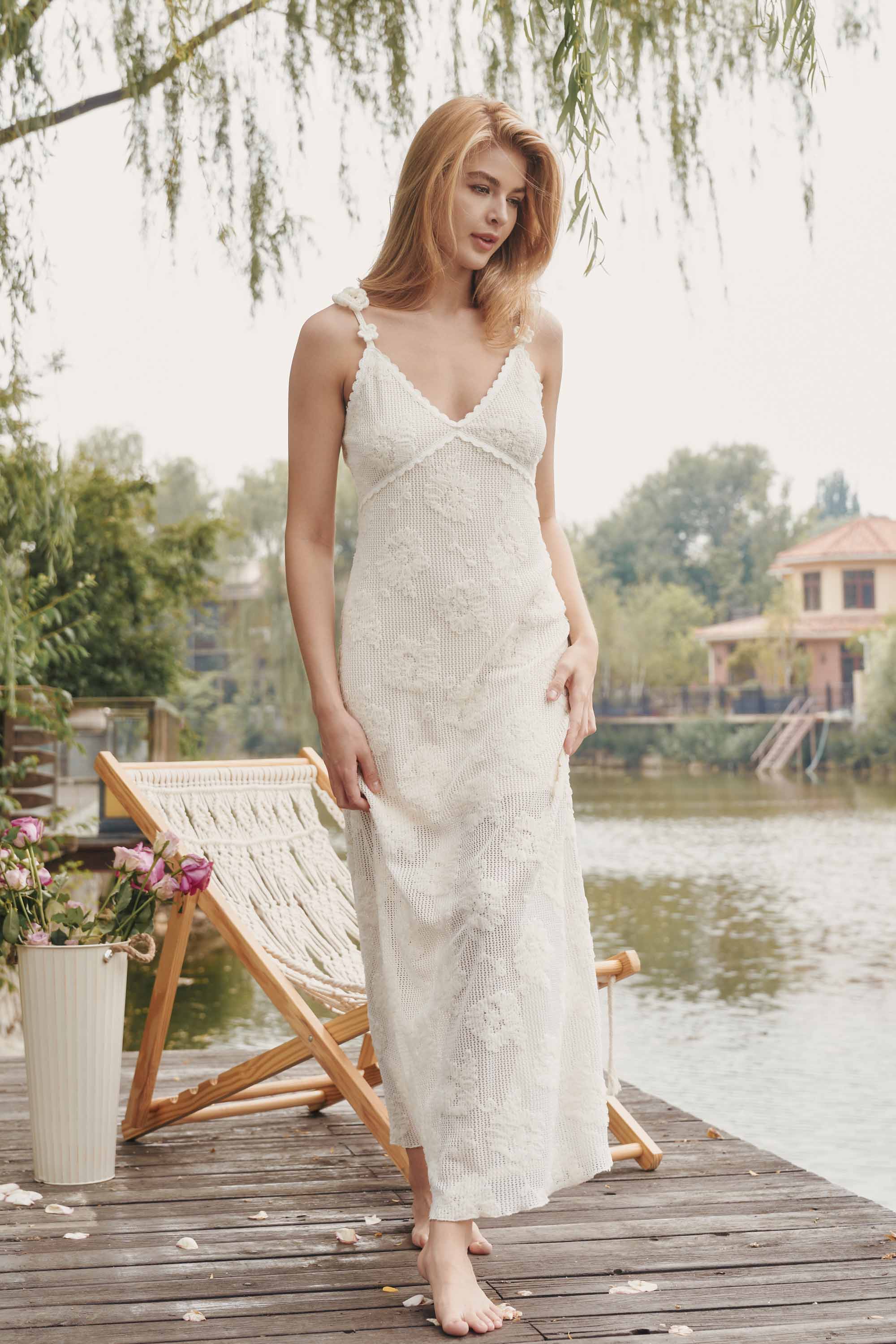 Dasha Crochet Lace Maxi Dress in White