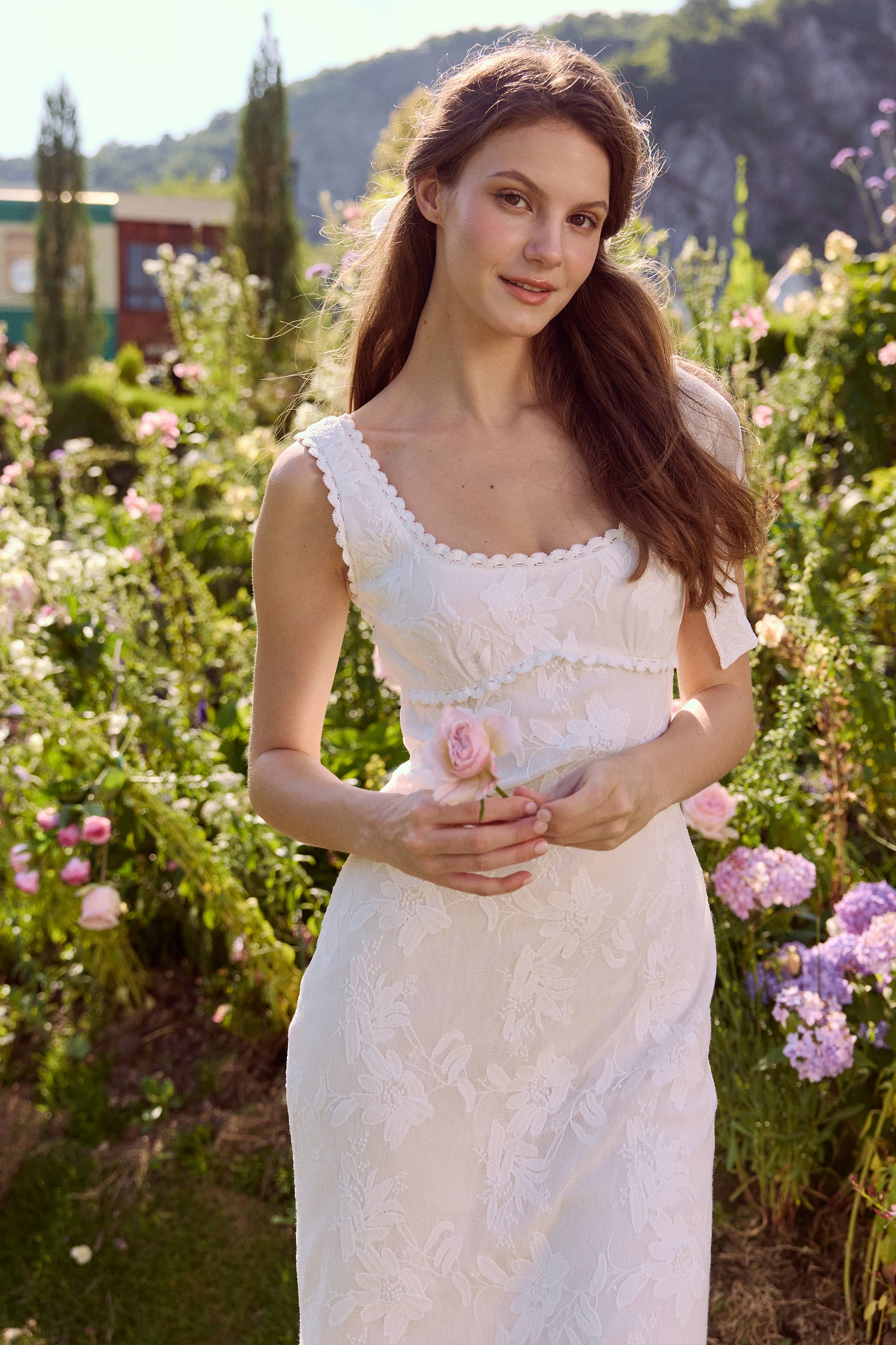 Arabella Crochet Lace Midi Dress in White