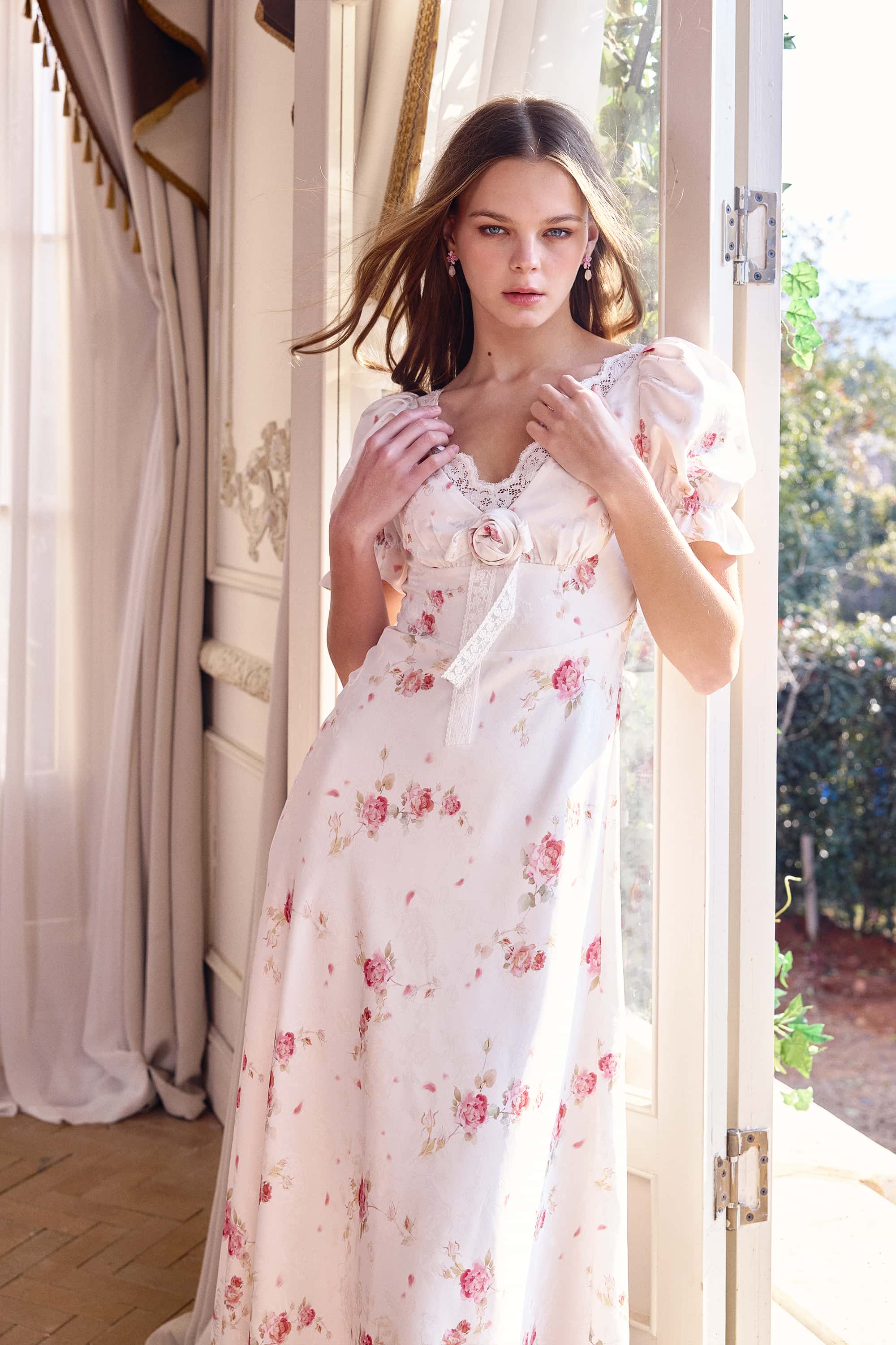 Serita Jacquard Satin Maxi Dress in White