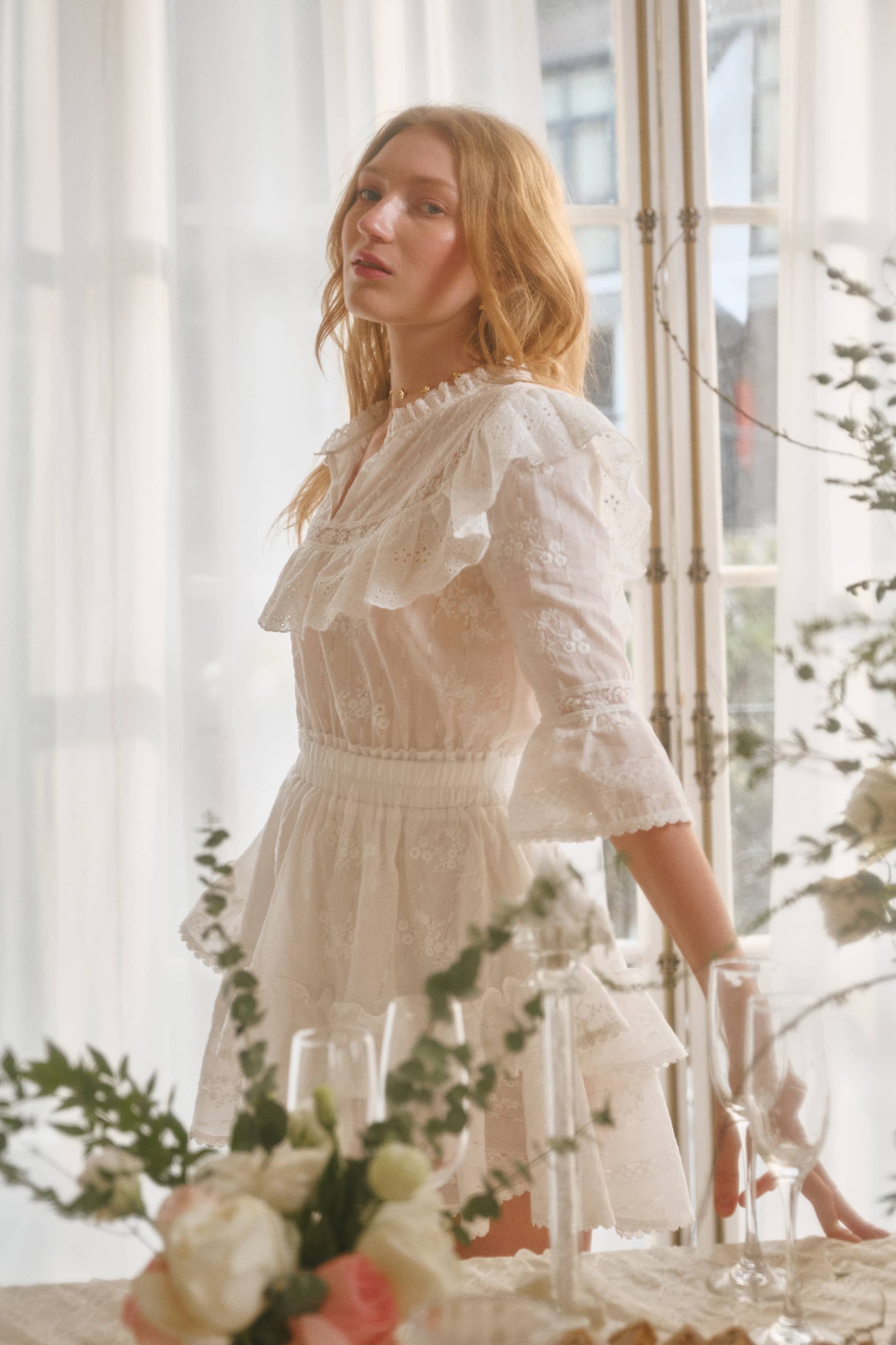 Millie Embroidered Cotton Mini Dress in White