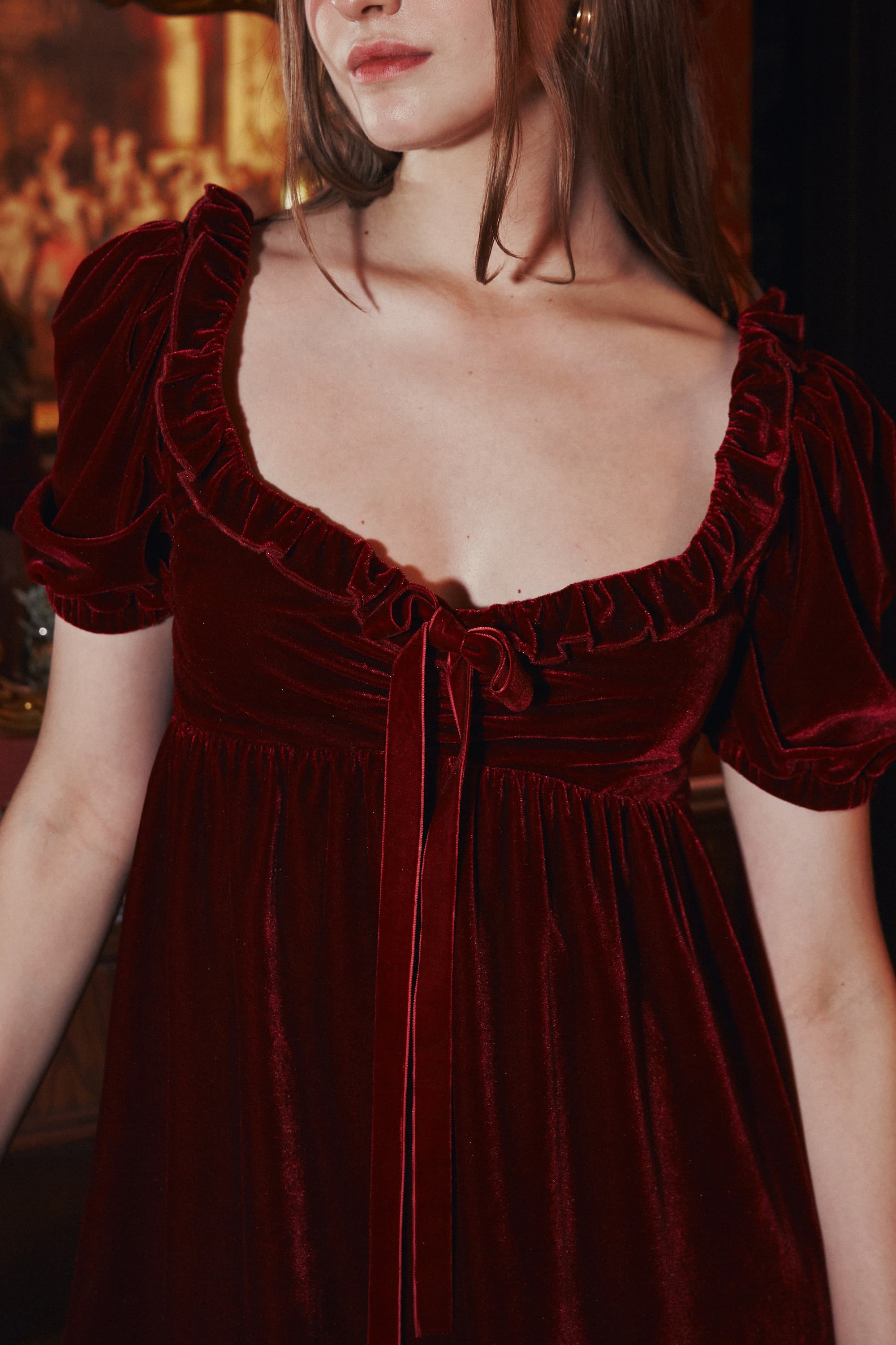 Lorel Silky Velvet Mini Dress in Garnet Red