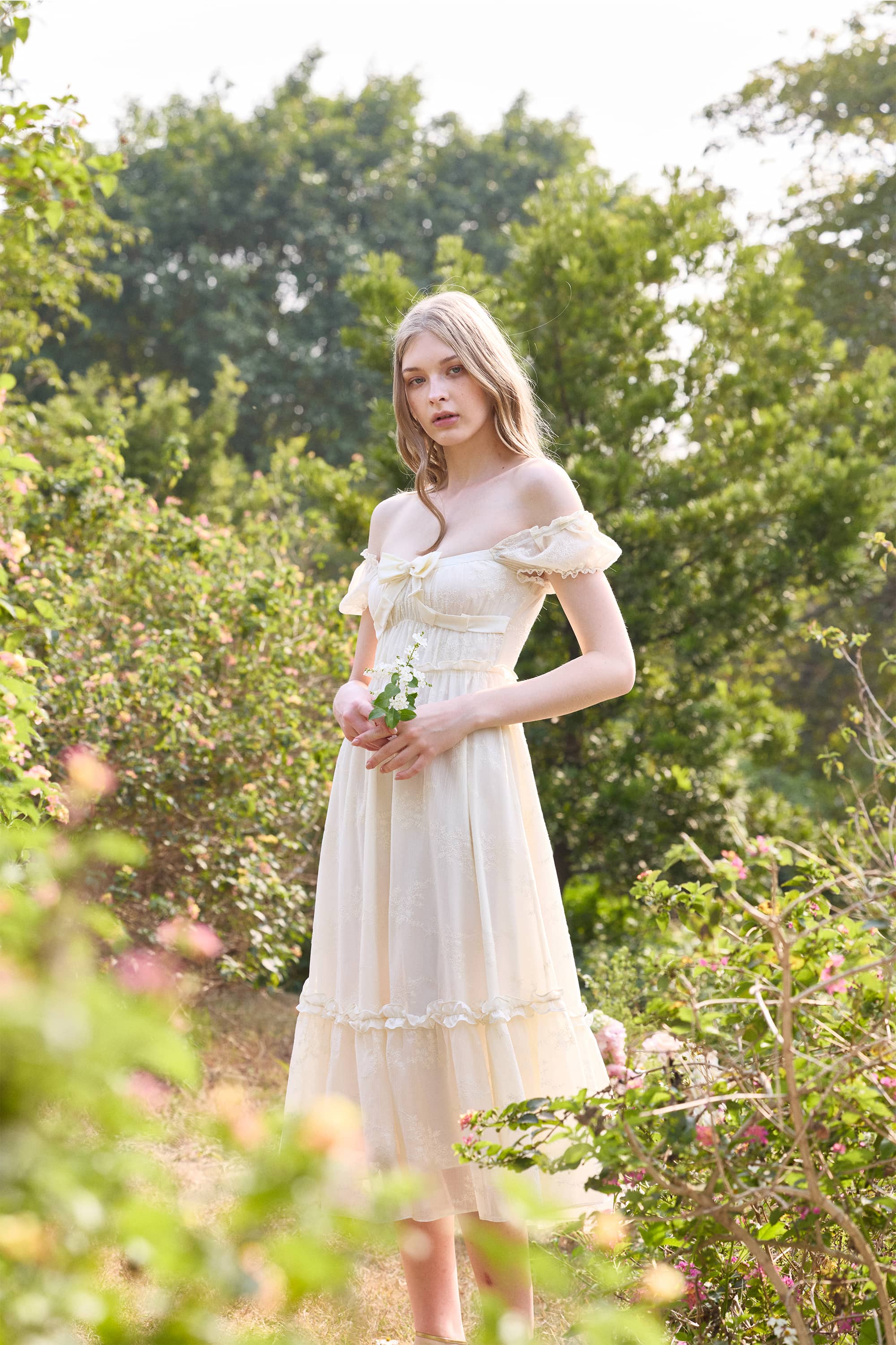 Charlotte Viscose Midi Dress in Ivory