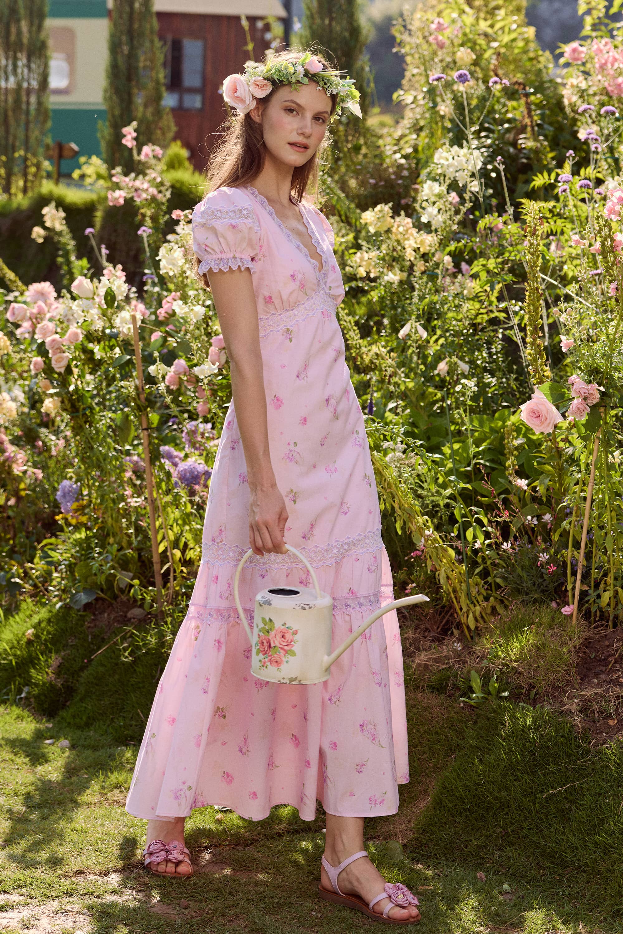 Ophelia  V-neck Cotton Embroidery  Lace Midi Dress