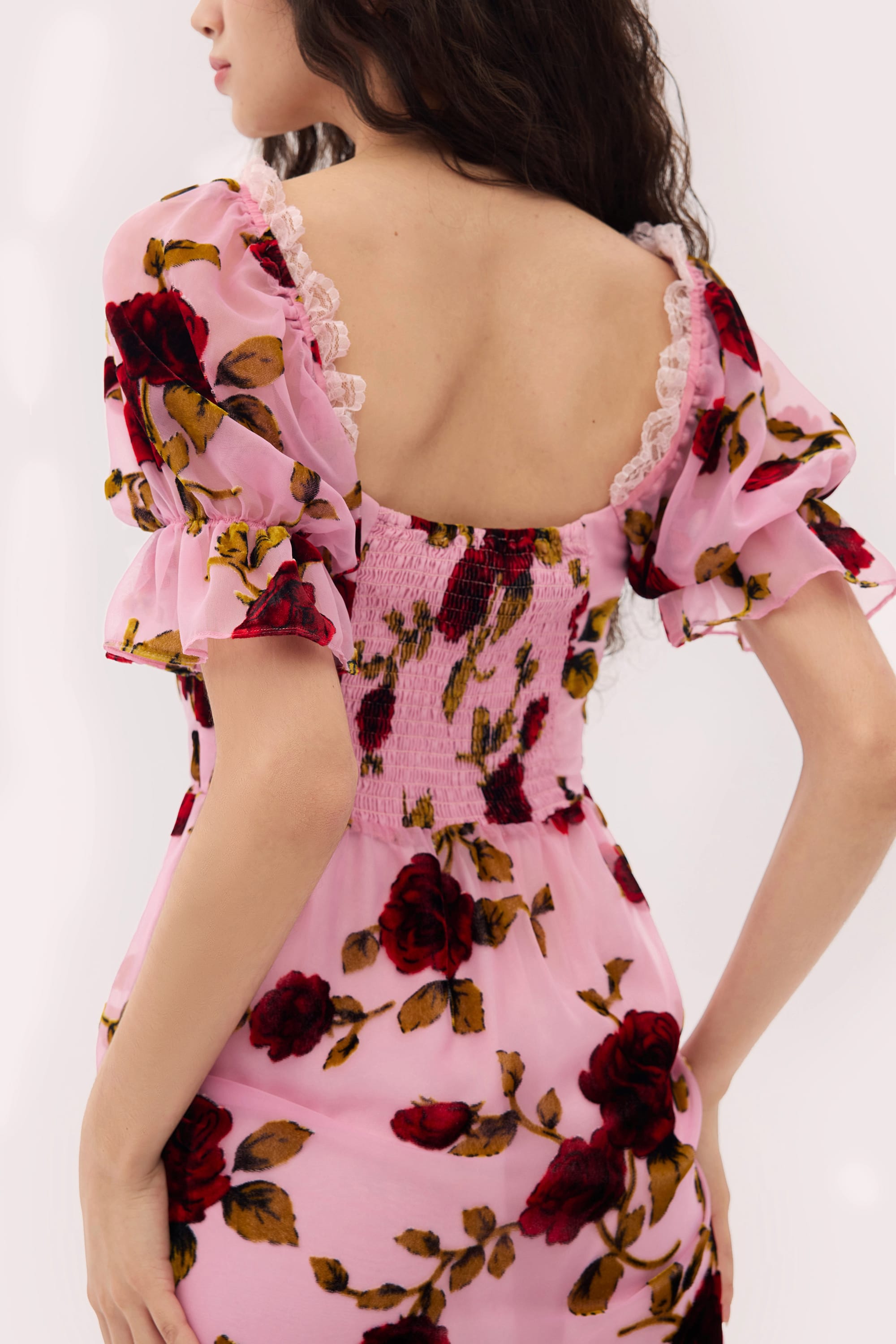 Stella Burnout Velvet Midi Dress in Rose Pink