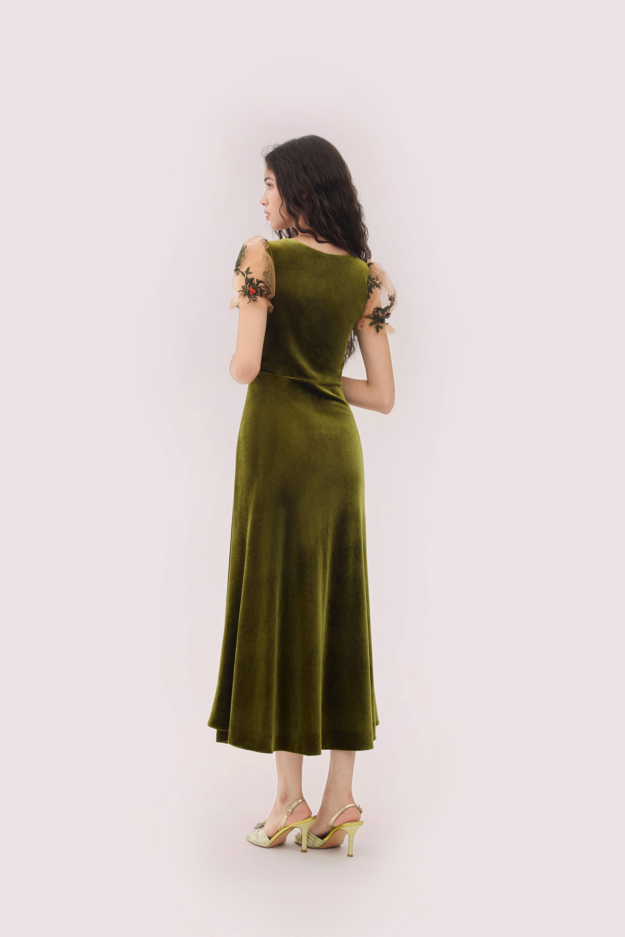 Olivia Knit Velvet Midi Dress in Moss Green