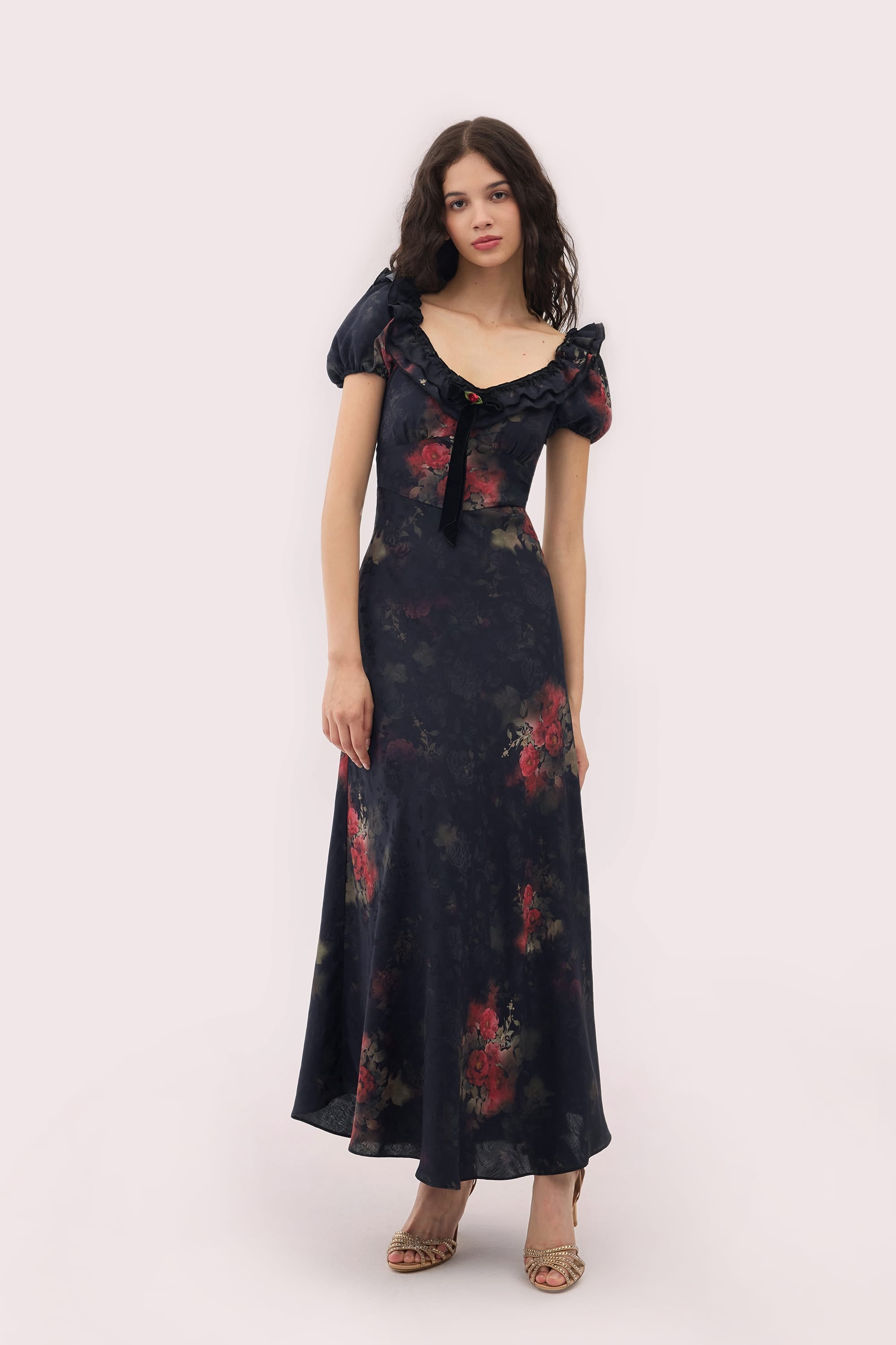 Catherine Jacquard Satin Maxi Dress in Black