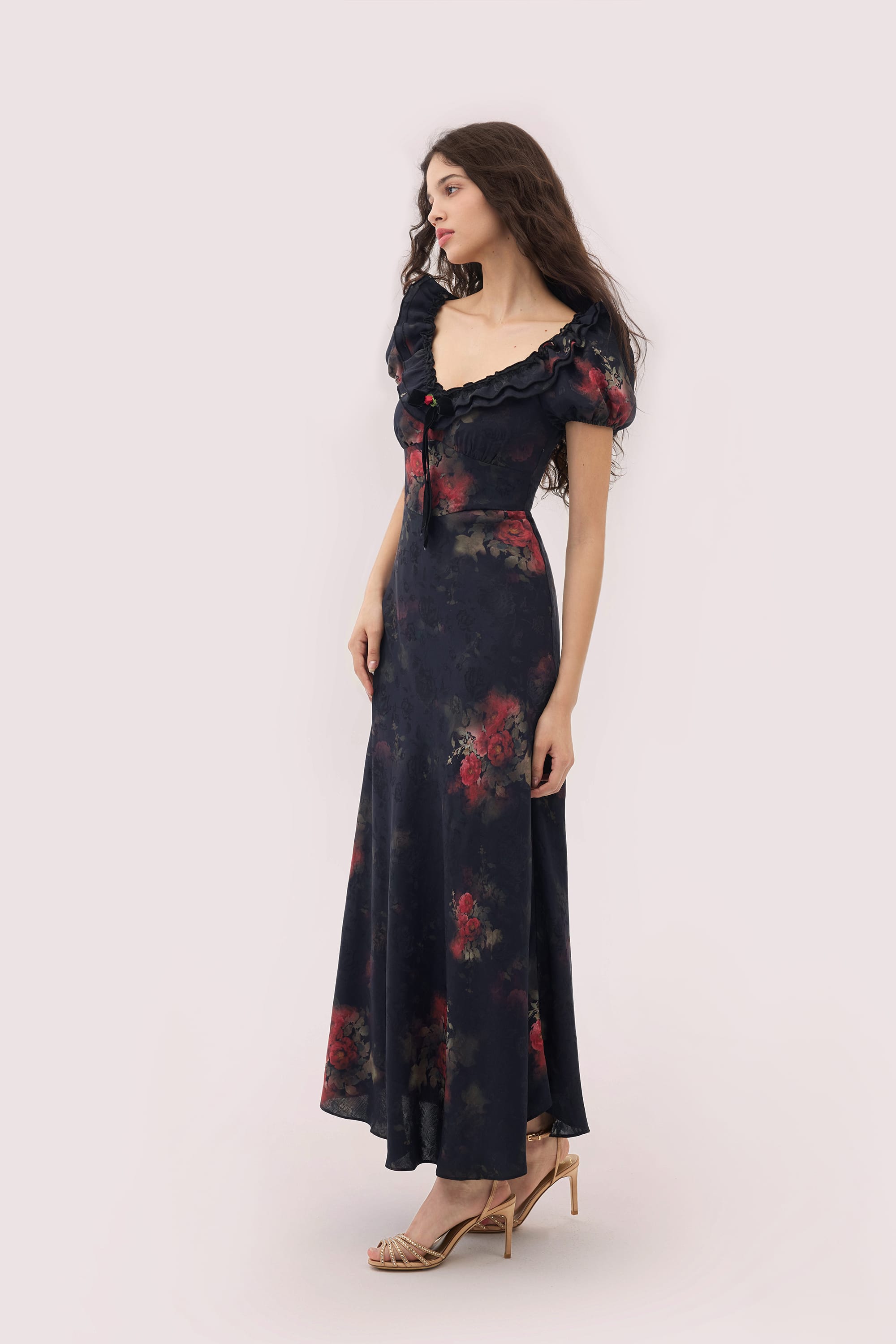 Catherine Jacquard Satin Maxi Dress in Black
